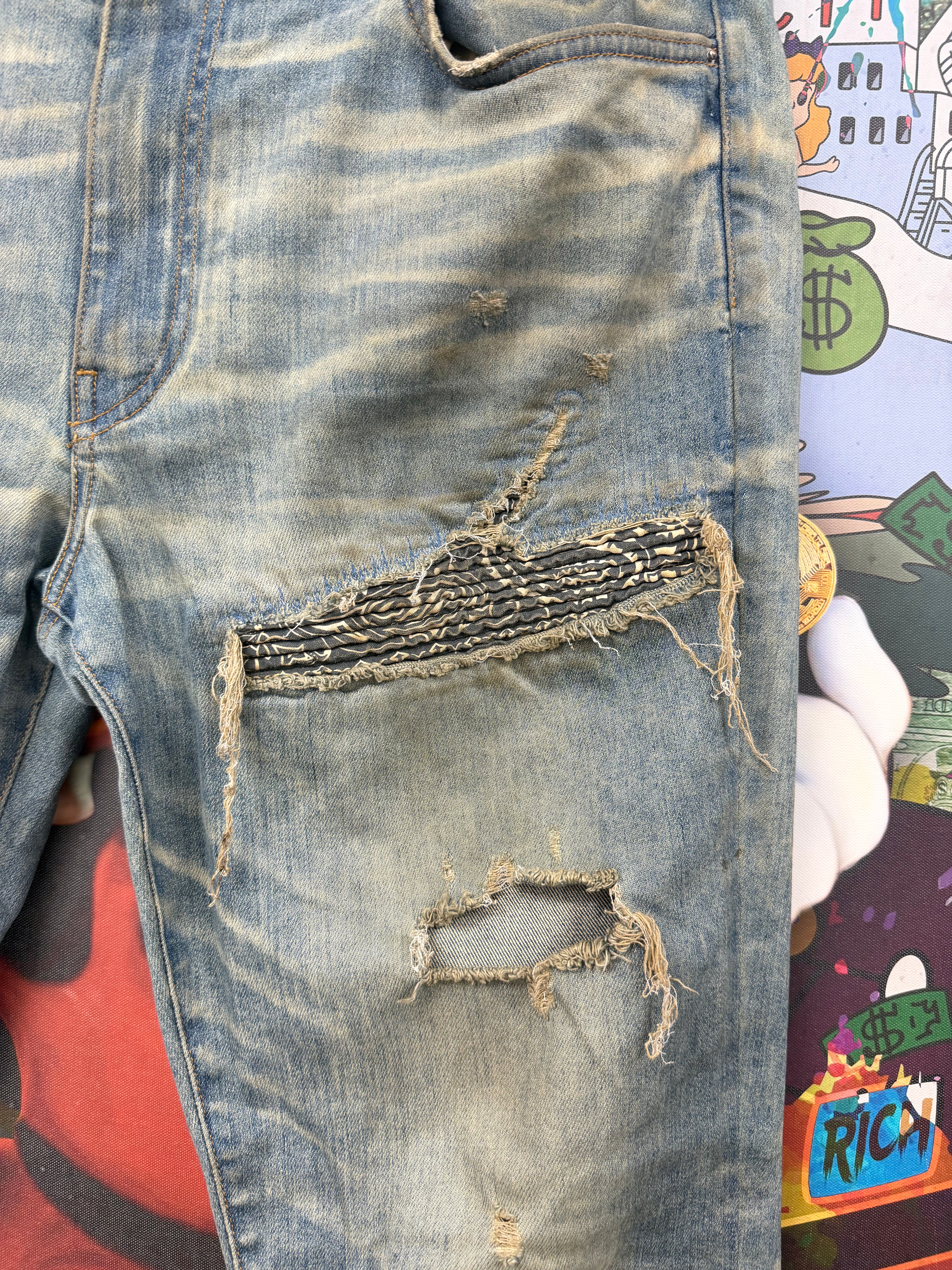 Amiri MX1 Aged Wash Black Bandana (Zipper) Patch Jeans