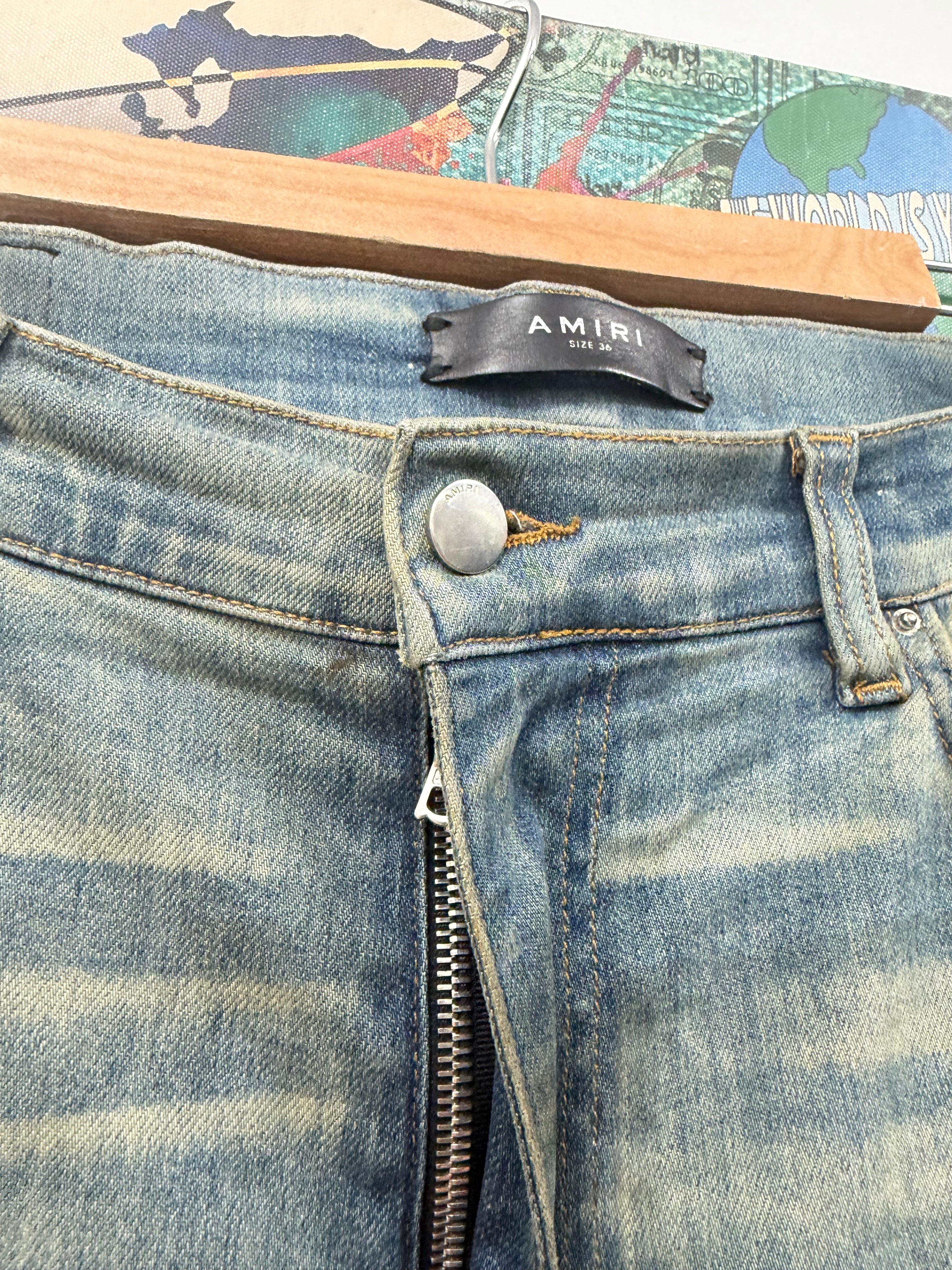 Amiri MX1 Aged Wash Black Bandana (Zipper) Patch Jeans