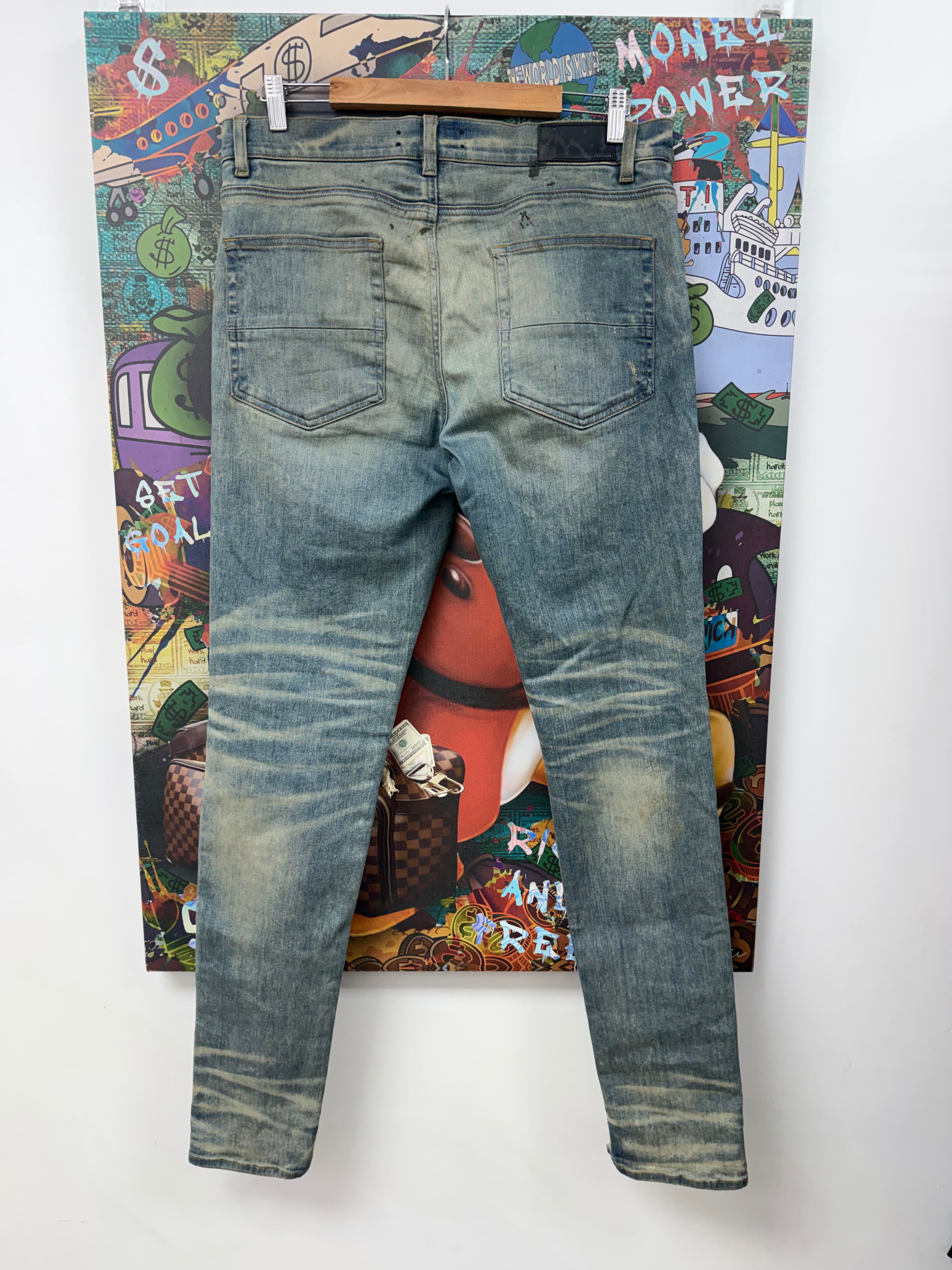 Amiri MX1 Aged Wash Black Bandana (Zipper) Patch Jeans