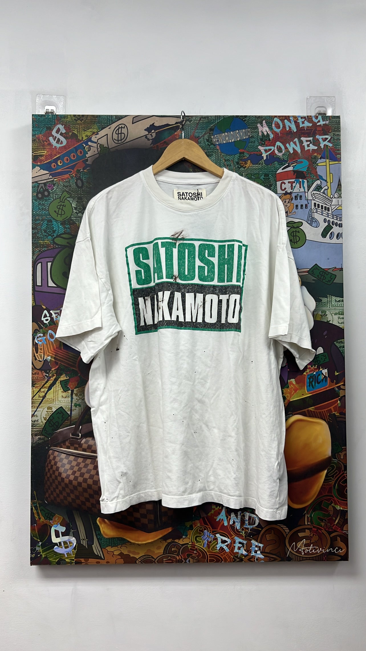 Satoshi Nakamoto White Green Logo Tee