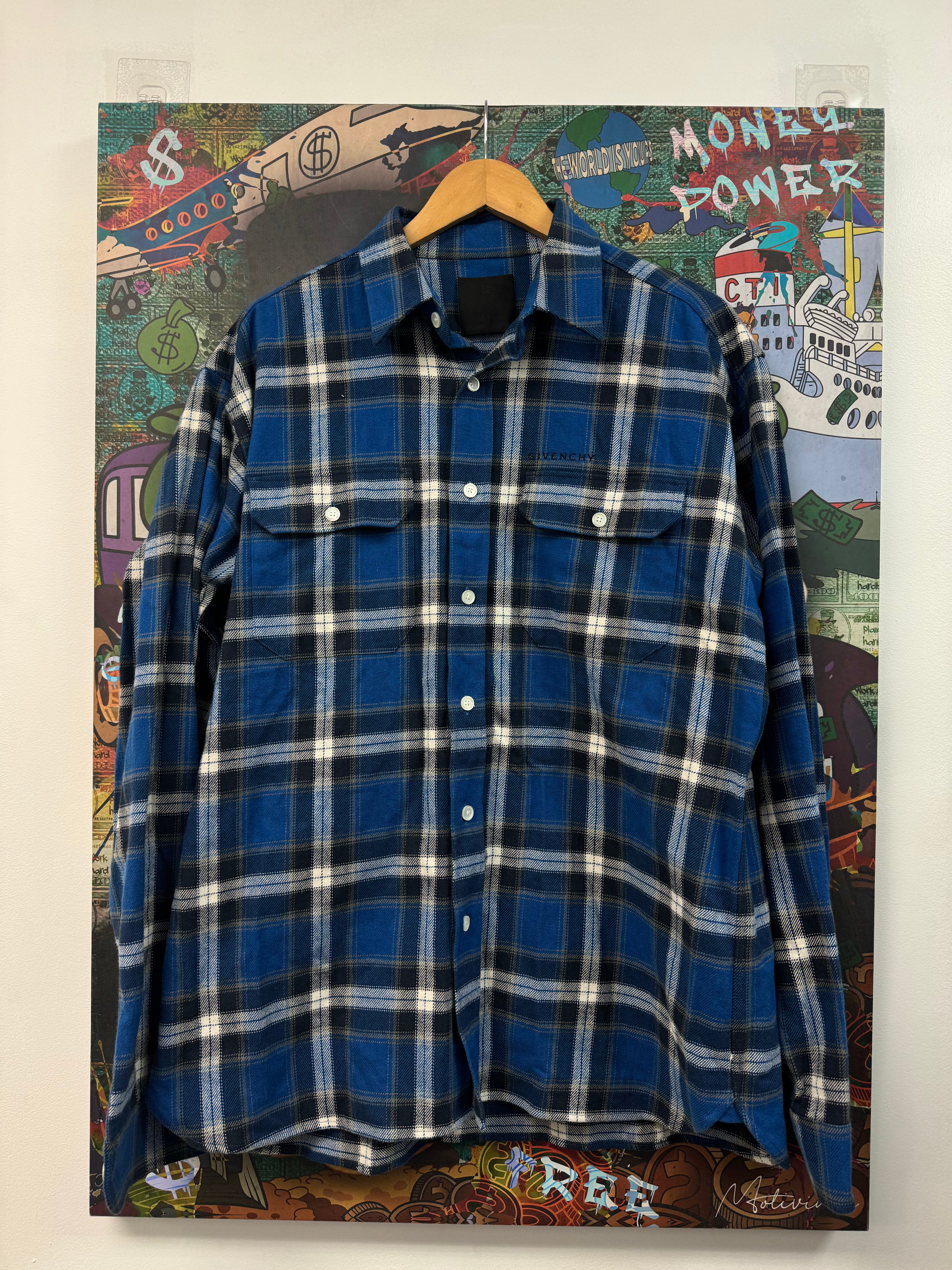 Givenchy Blue Navy Button Up Flannel