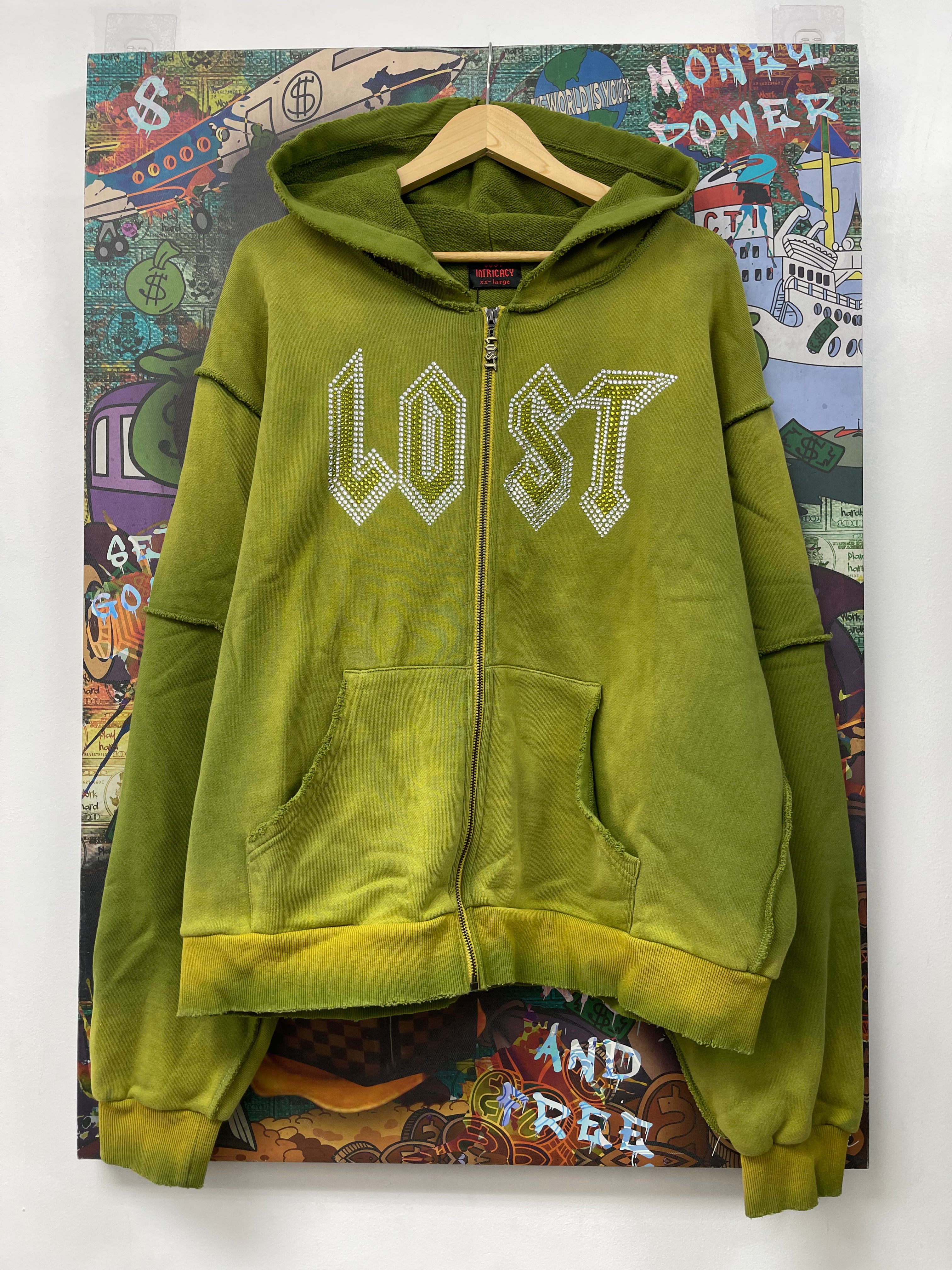 Lost Intricacy Olive Rhinestone Zip Up