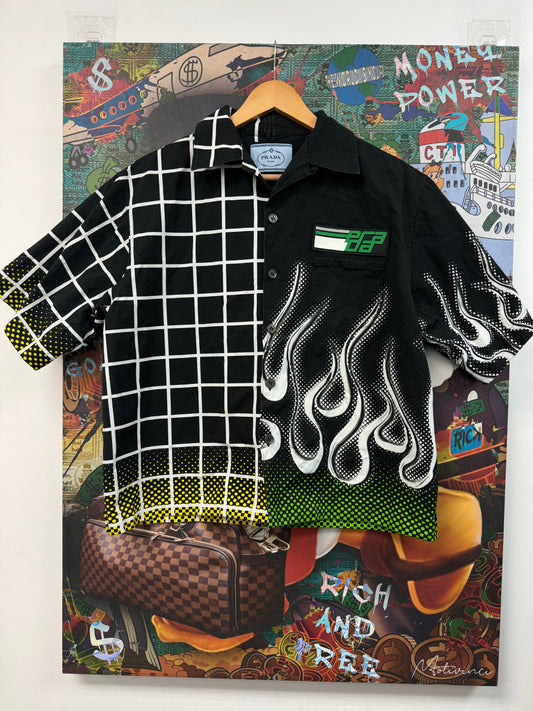 Prada Black Double Match Flame Button Tee