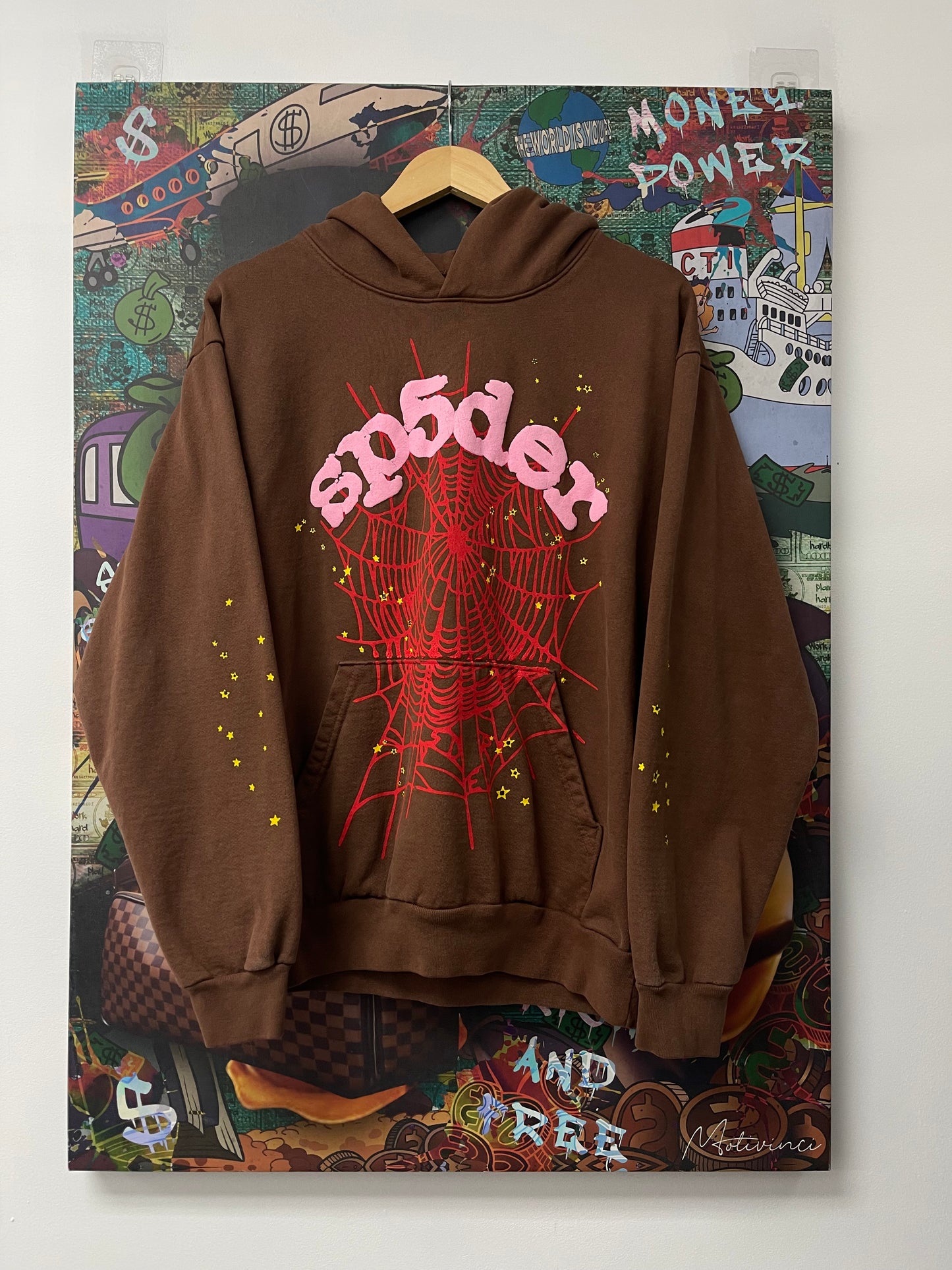 Sp5der Hoodie Brown Pink Used Medium