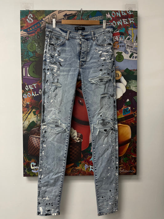 Amiri MX1 Light Wash Denim Splatter Patch Used 32