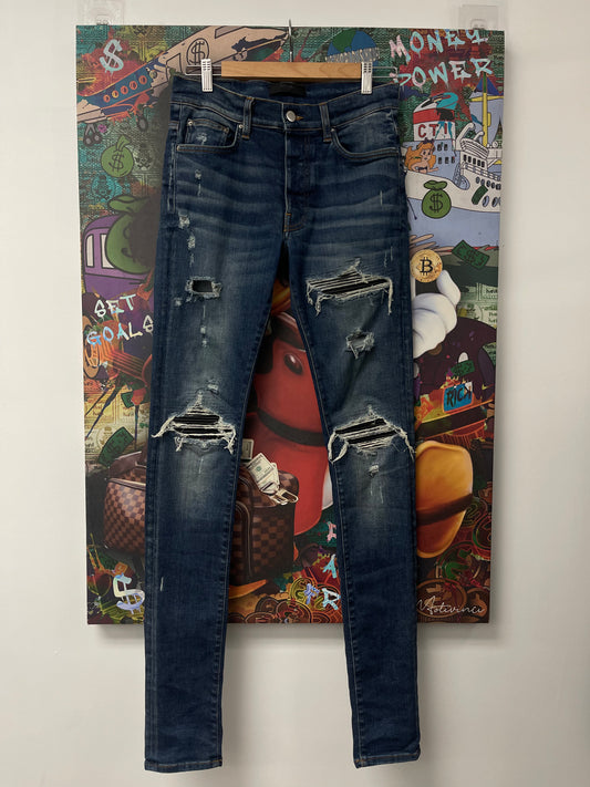 Amiri MX1 Dark Wash Black Patch Used 30