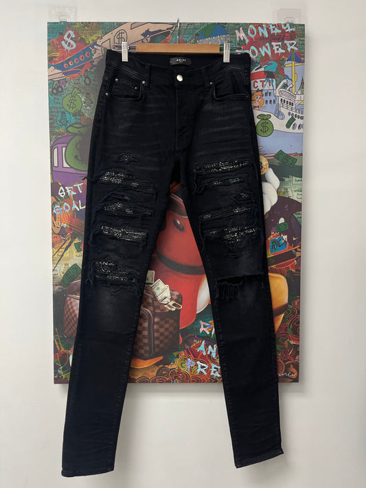 Amiri Jeans Black Wash Paisley Patch Used 33