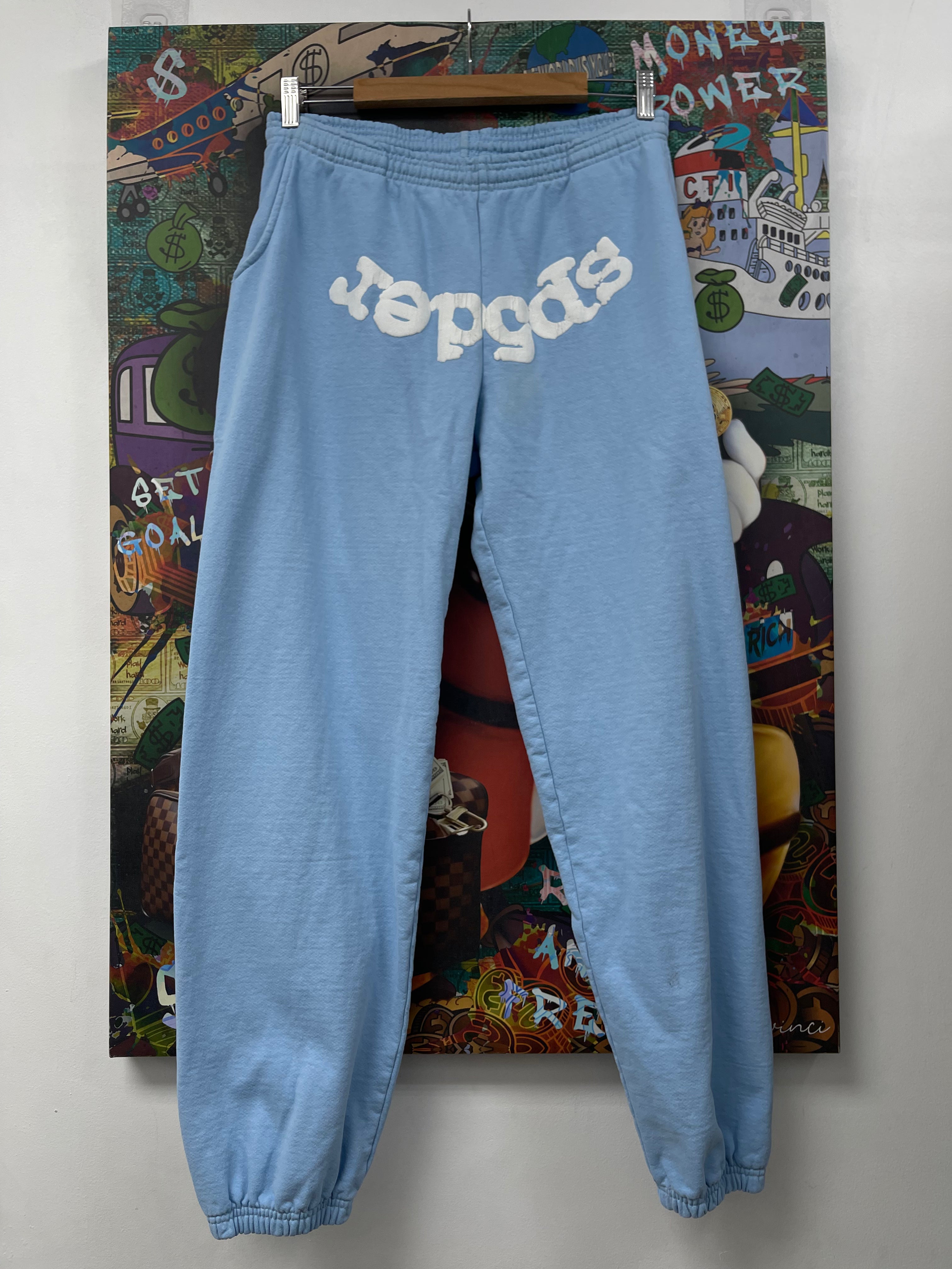 Sp5der Baby Blue White Sweats
