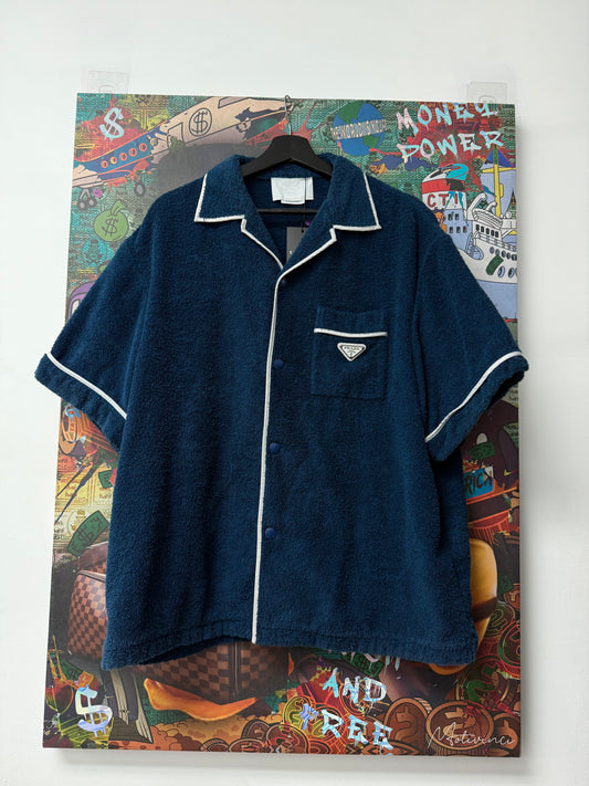 Prada Navy Towel Button Up Shirt