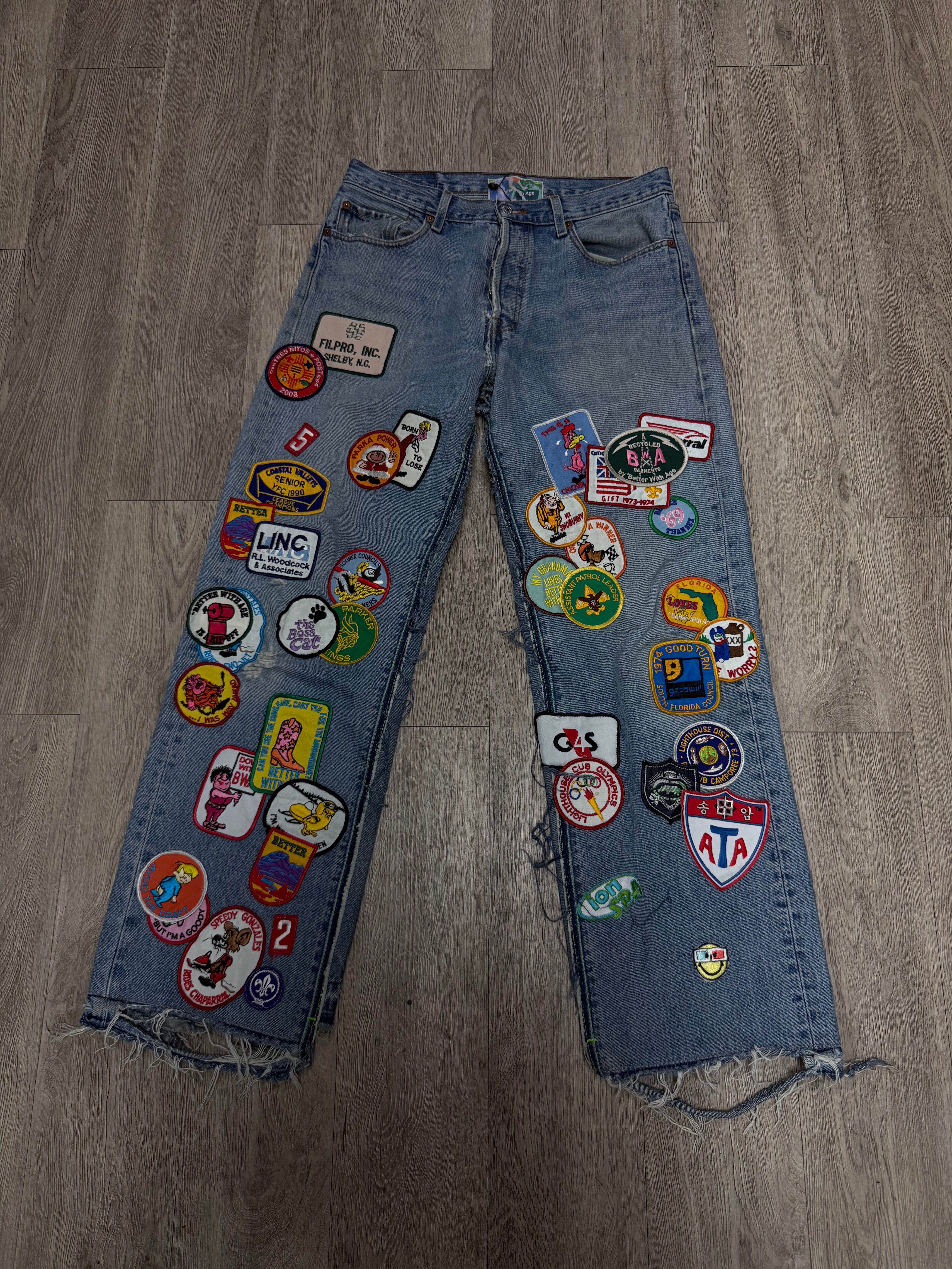 Better With Age Light Wash Flooded Patchwork Jeans