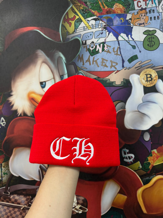Chrome Hearts Red White CH Logo Beanie