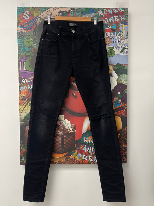 Amiri Plain Thrasher Black Wash Knee Rip Used 32