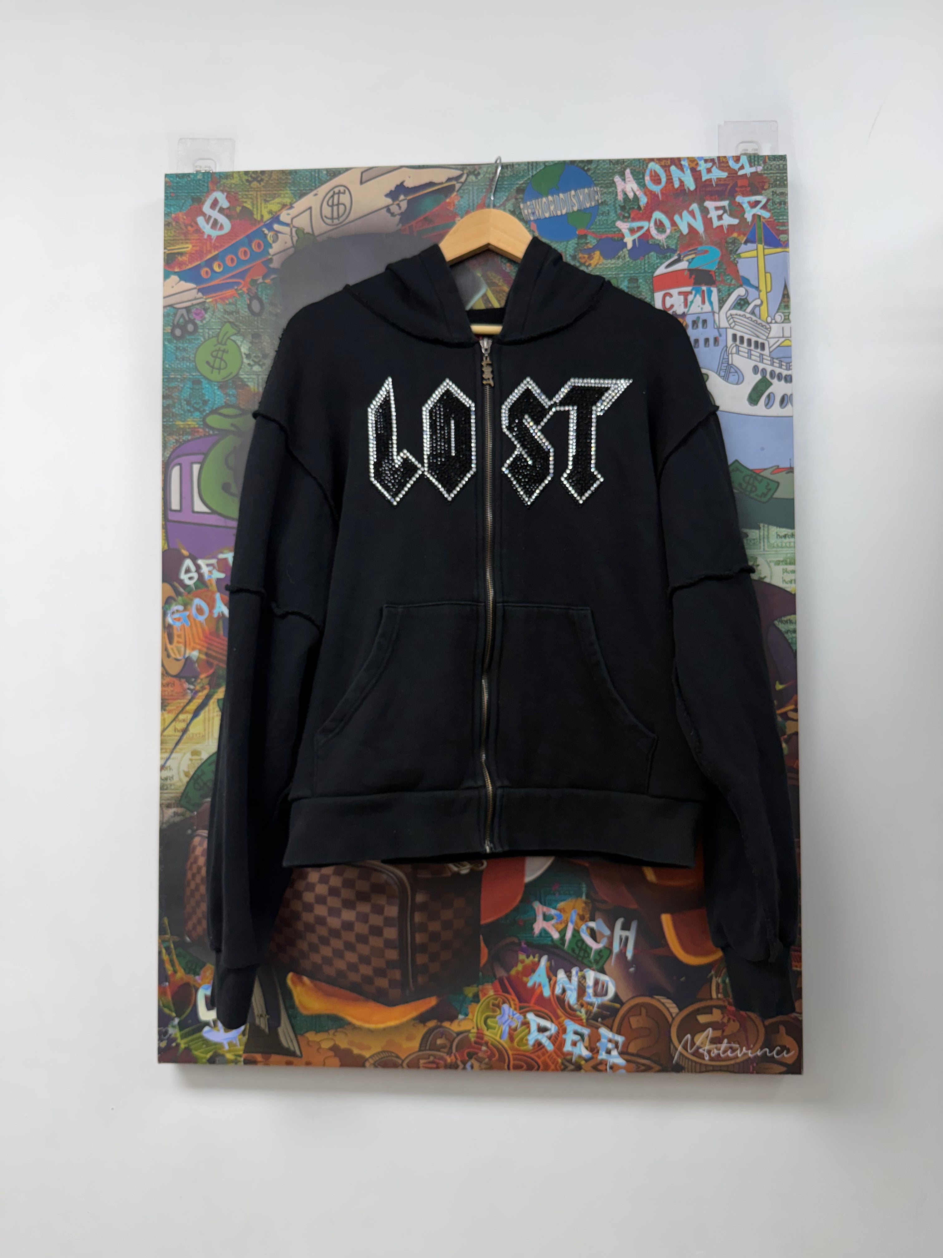 Lost Intricacy Black Rhinestone Zip Up Hoodie