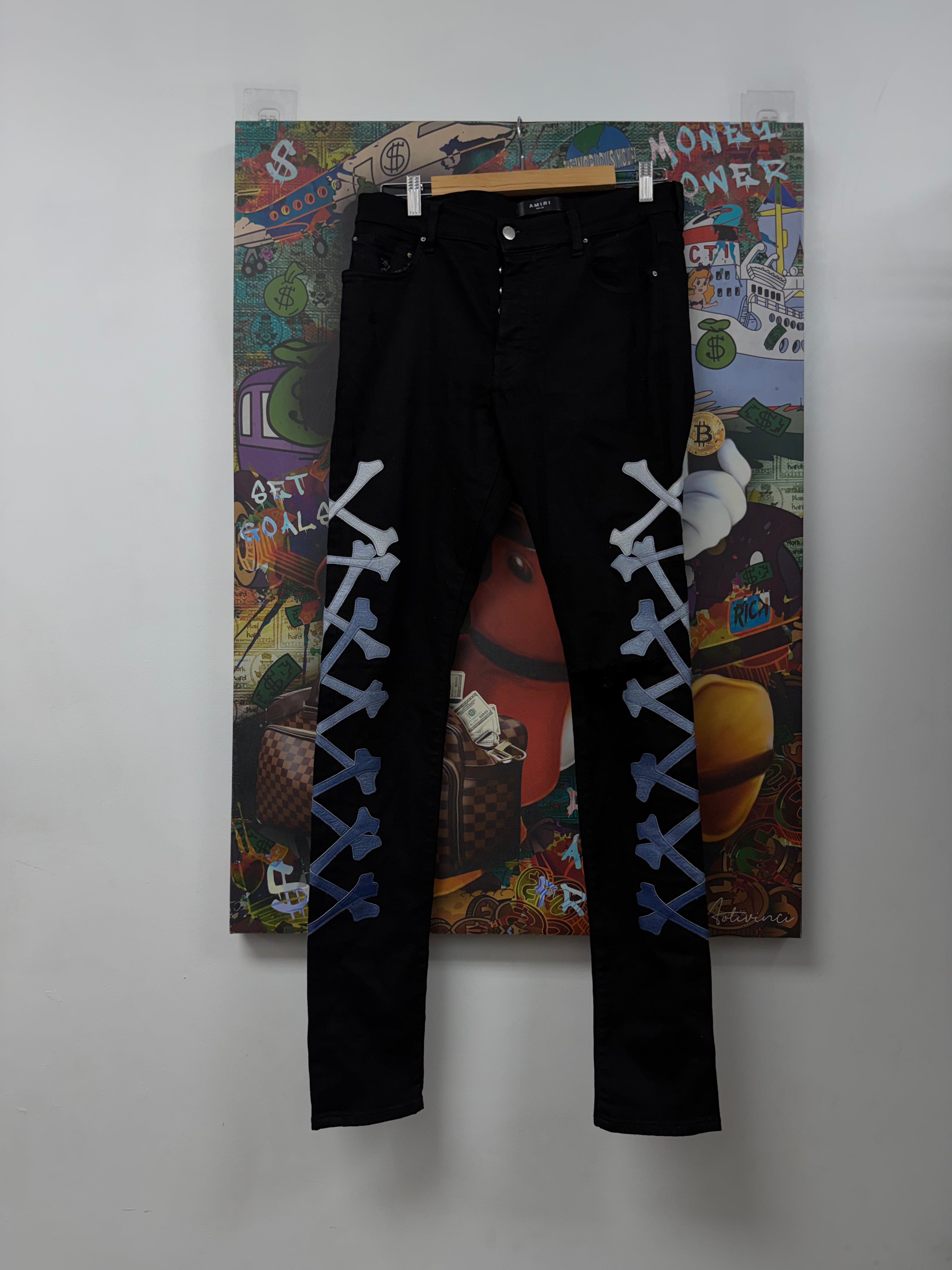 Amiri Black Blue Gradient Bones Jeans