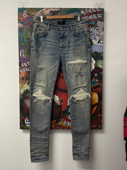 Amiri MX1 Light Wash White Patch Lightly Worn 34
