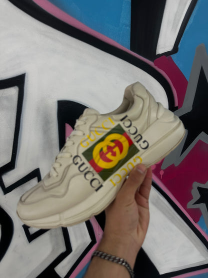 Gucci Rython Cream Classic Logo Sneakers  Used With Box