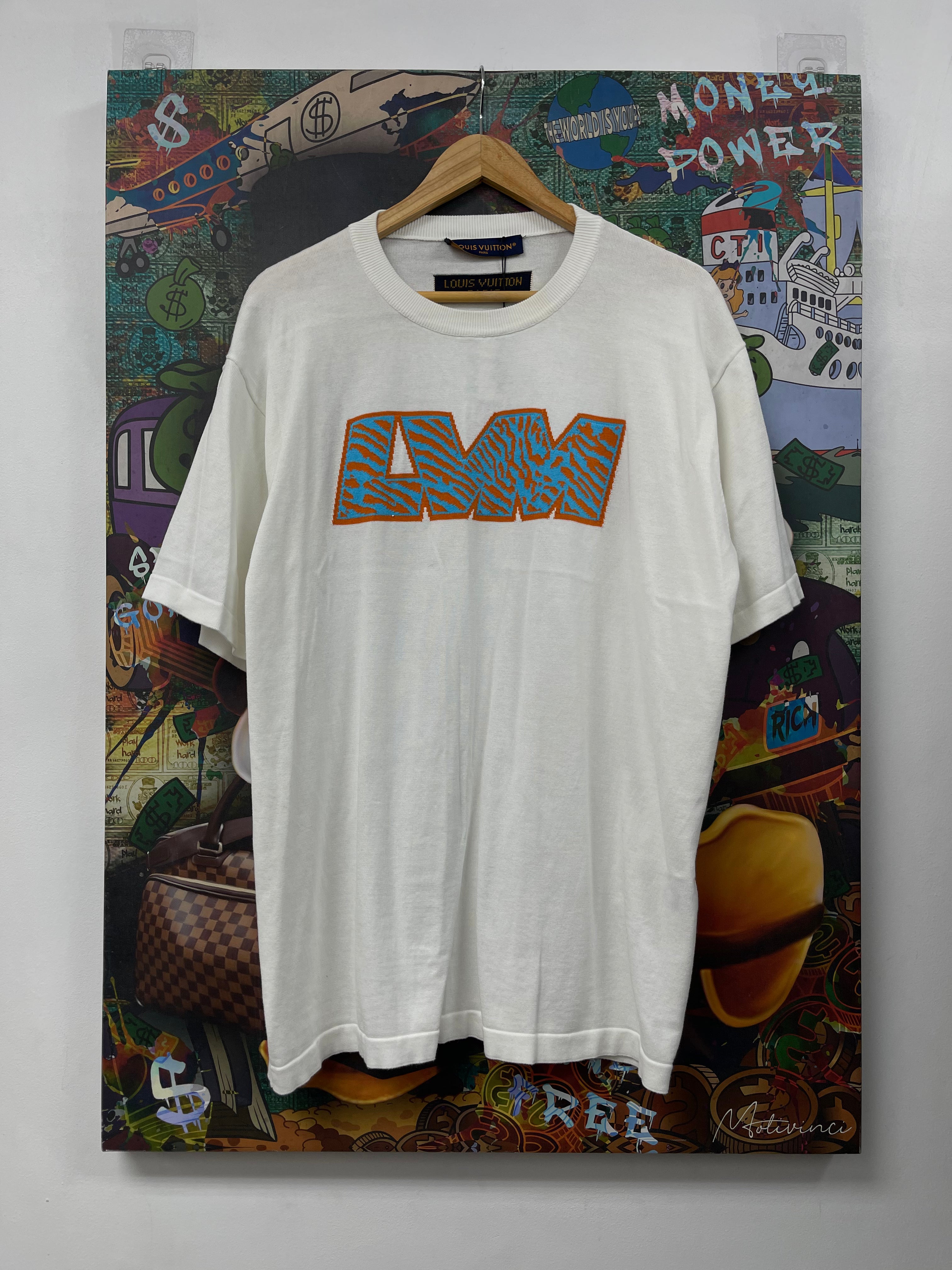 Louis Vuitton White Baby Blue Burnt Orange Knit LVM Tee