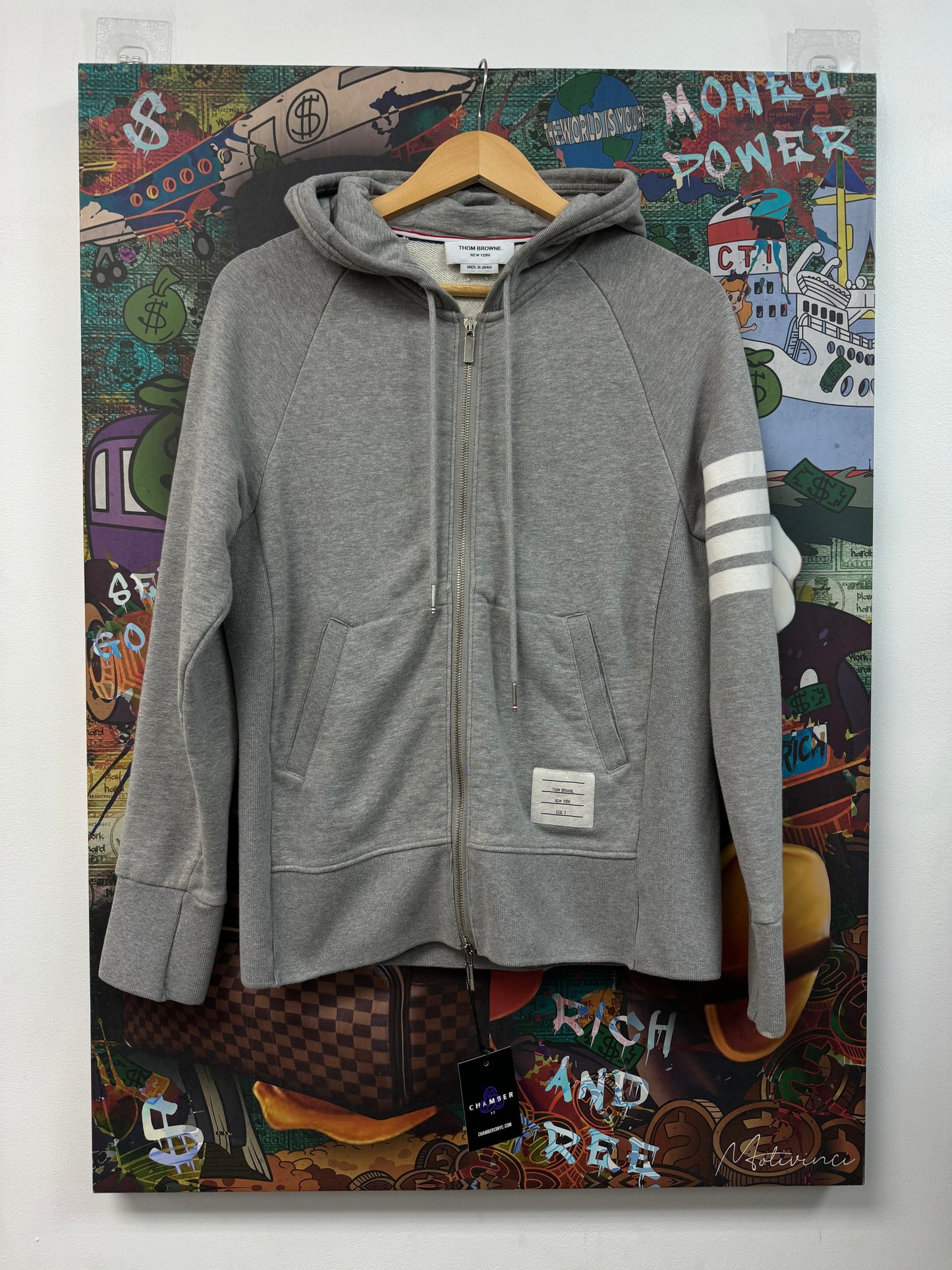 Thom Browne Grey Stripe Zip Up Hoodie