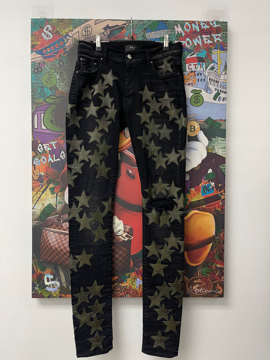 Amiri Chemist Jeans Black Camo Stars Used 29