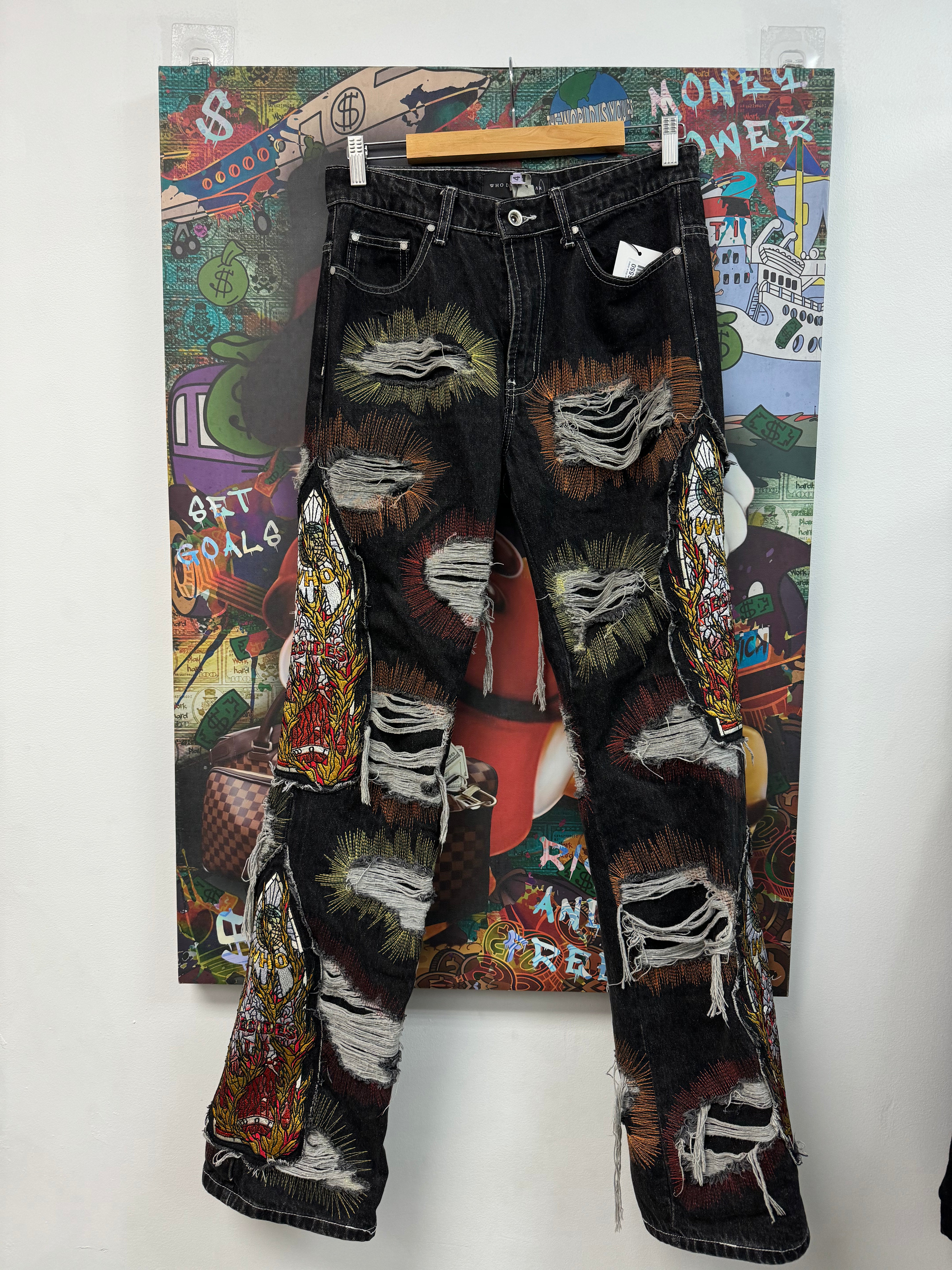 Who Decides War Glass Flames Black Jeans