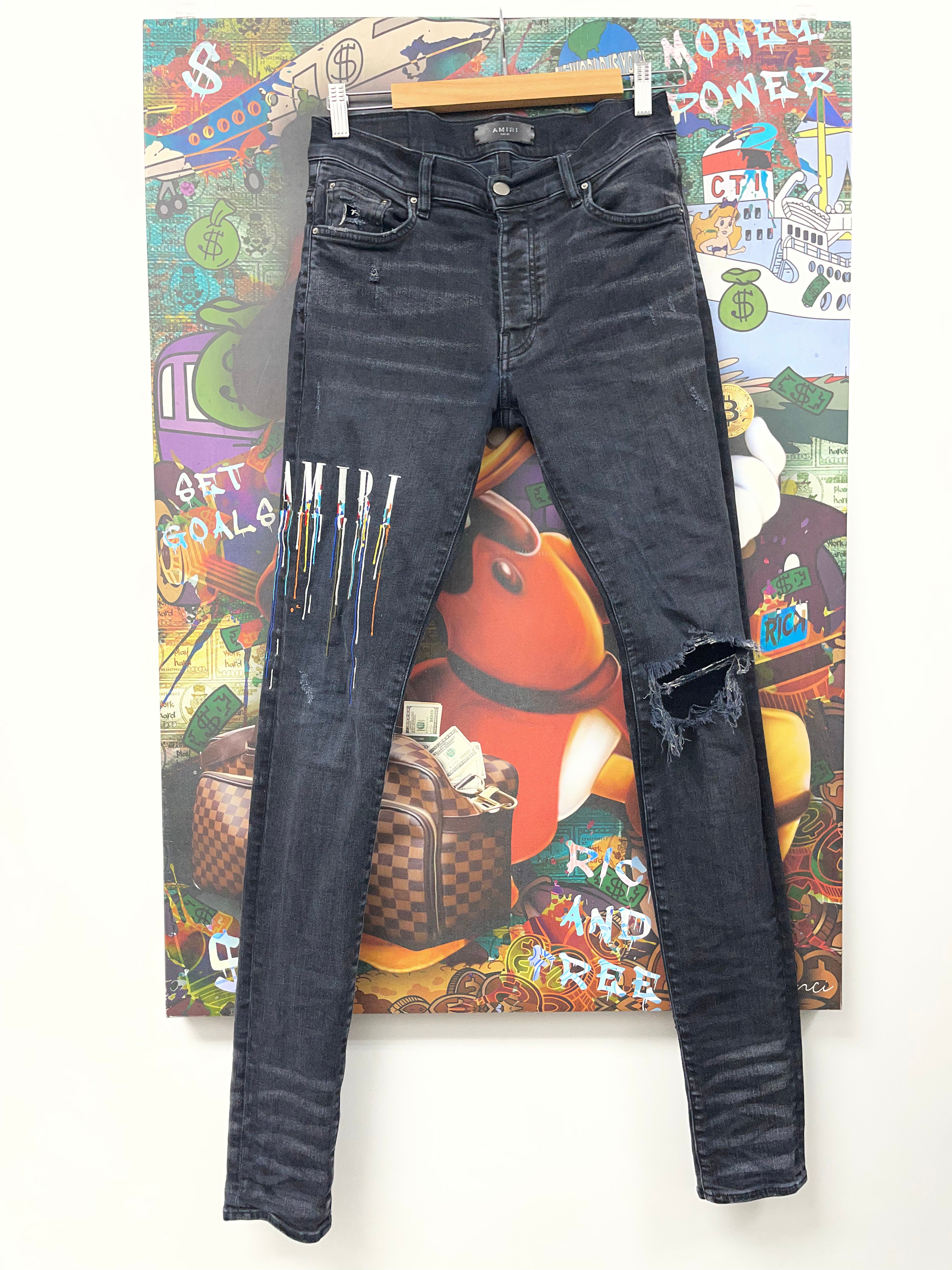 Amiri Black Pant Drip Jeans