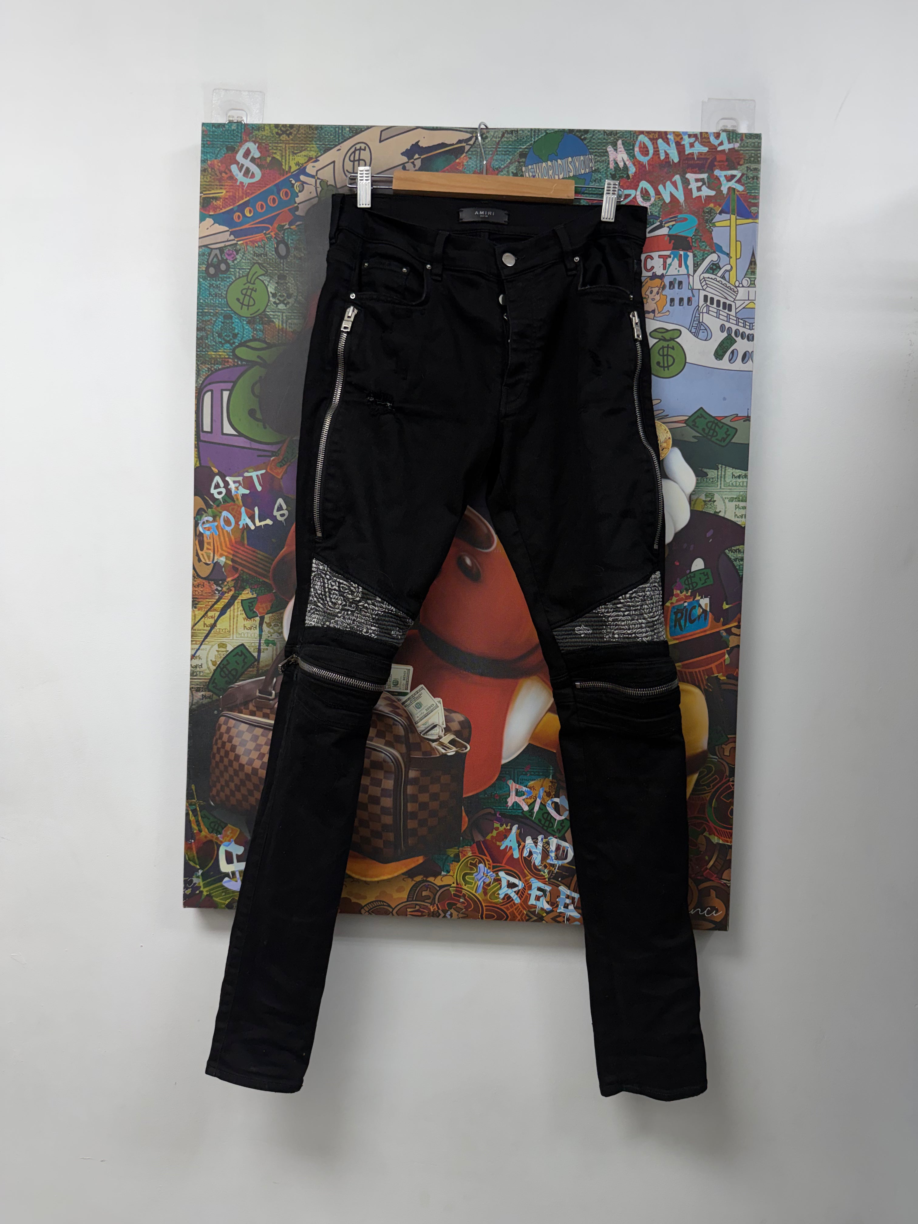 Amiri MX2 Black Paisley Patch Jeans