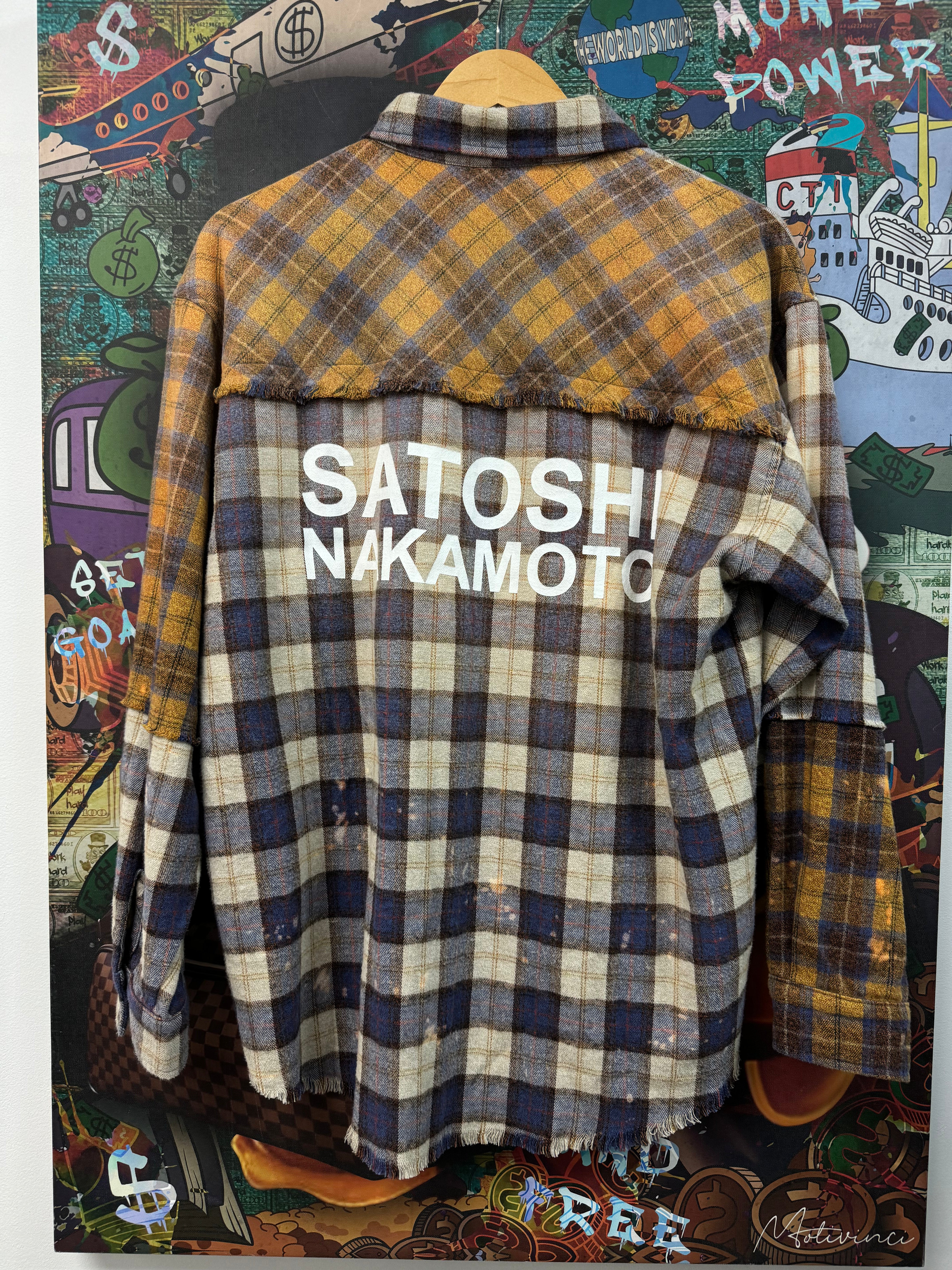 Satoshi Nakamoto Brown Patchwork Flannel