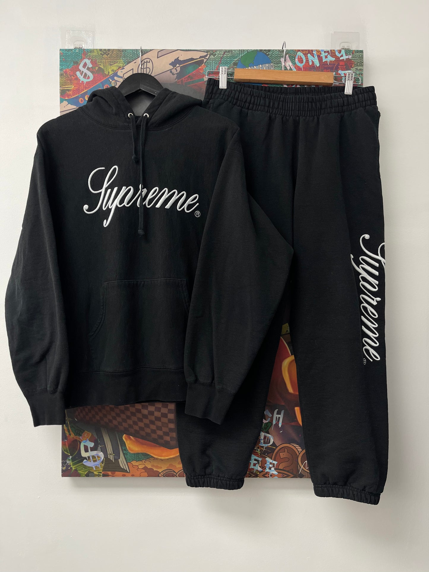 Supreme Black White Script Logo Sweatsuit  Used Medium Hoodie Small Pants