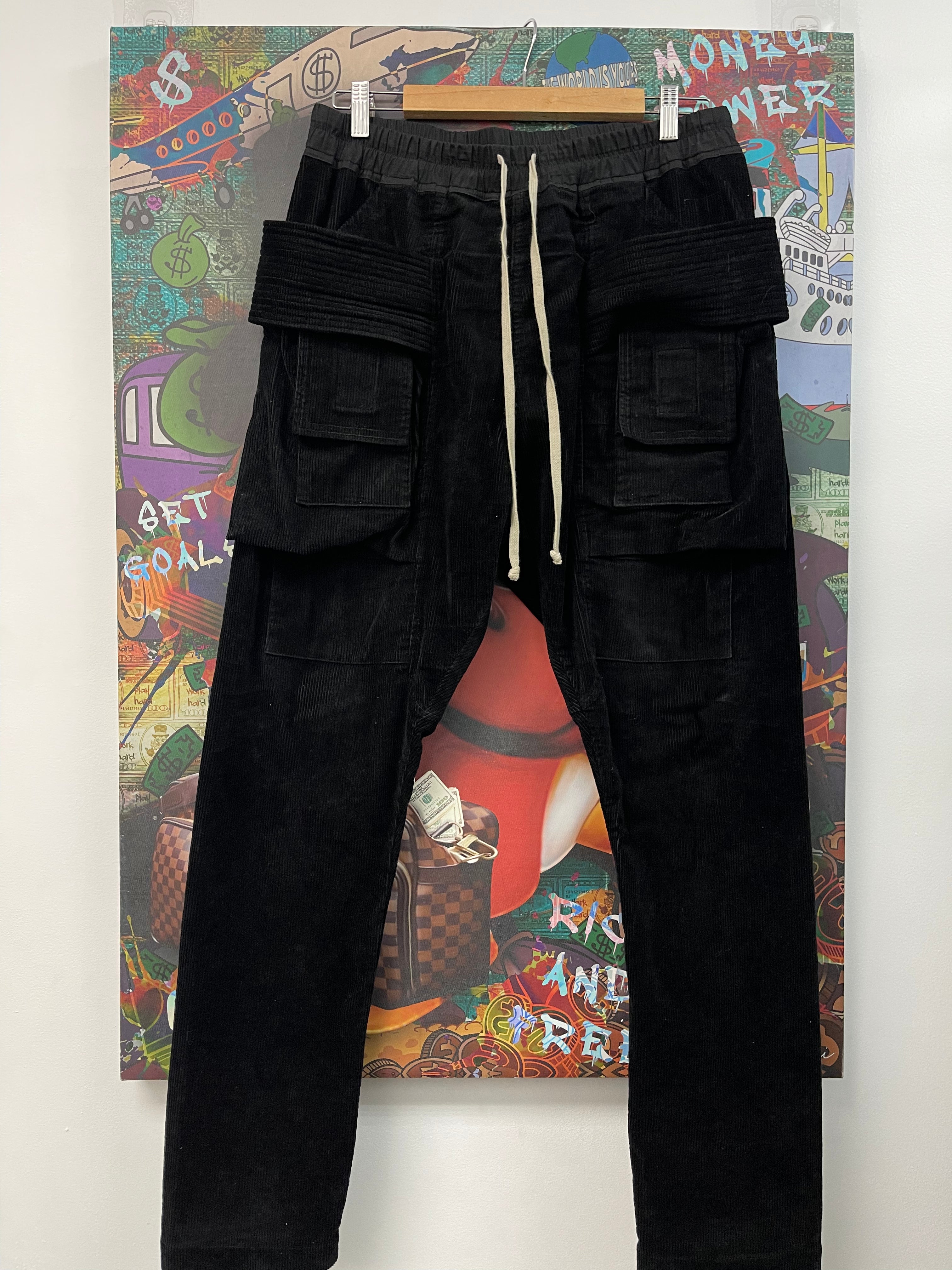 Rick Owens Black Corduroy Creatch Cargo Pants