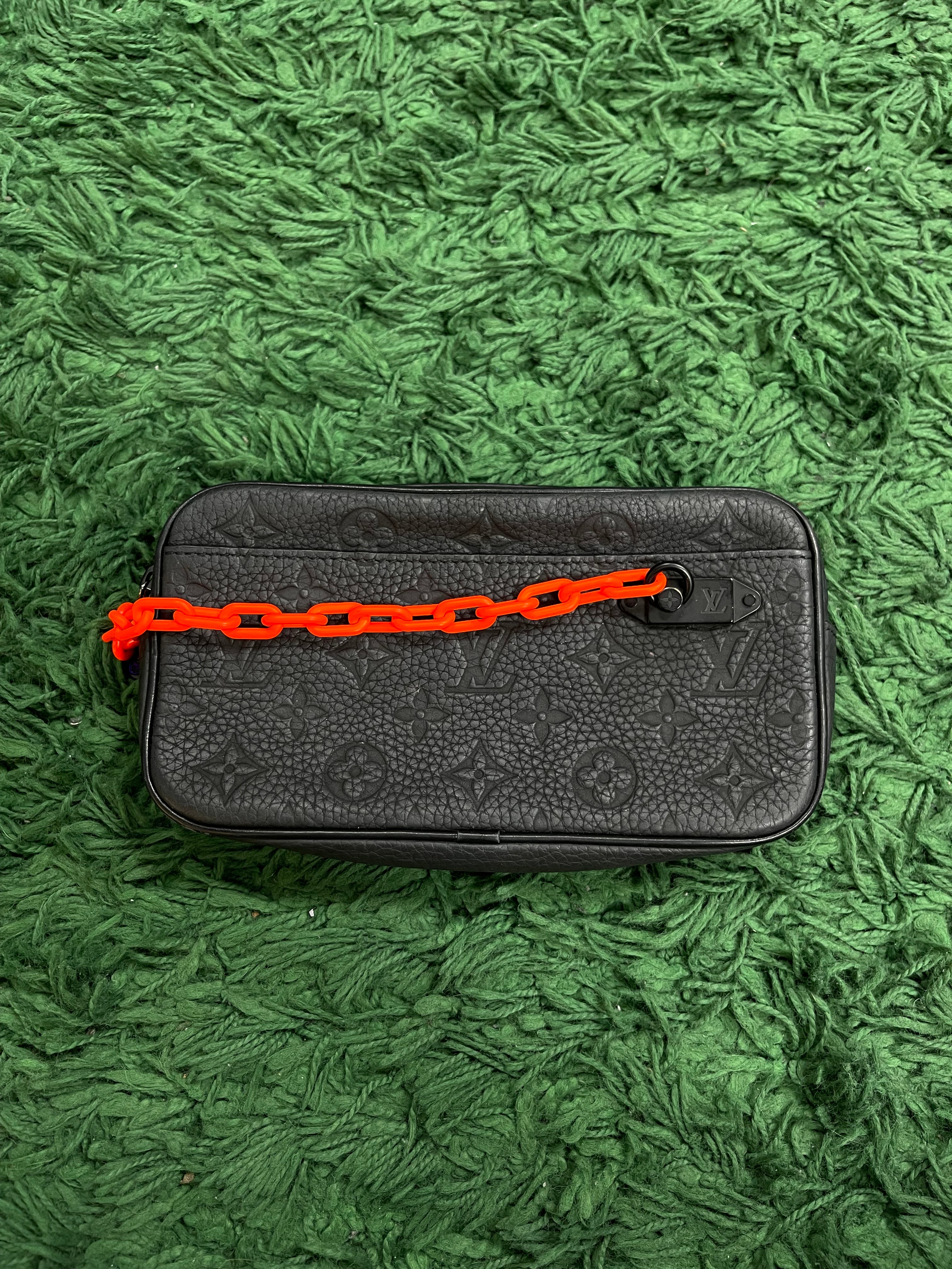 Louis Vuitton Black Tonal Leather Orange Chain Side Bag