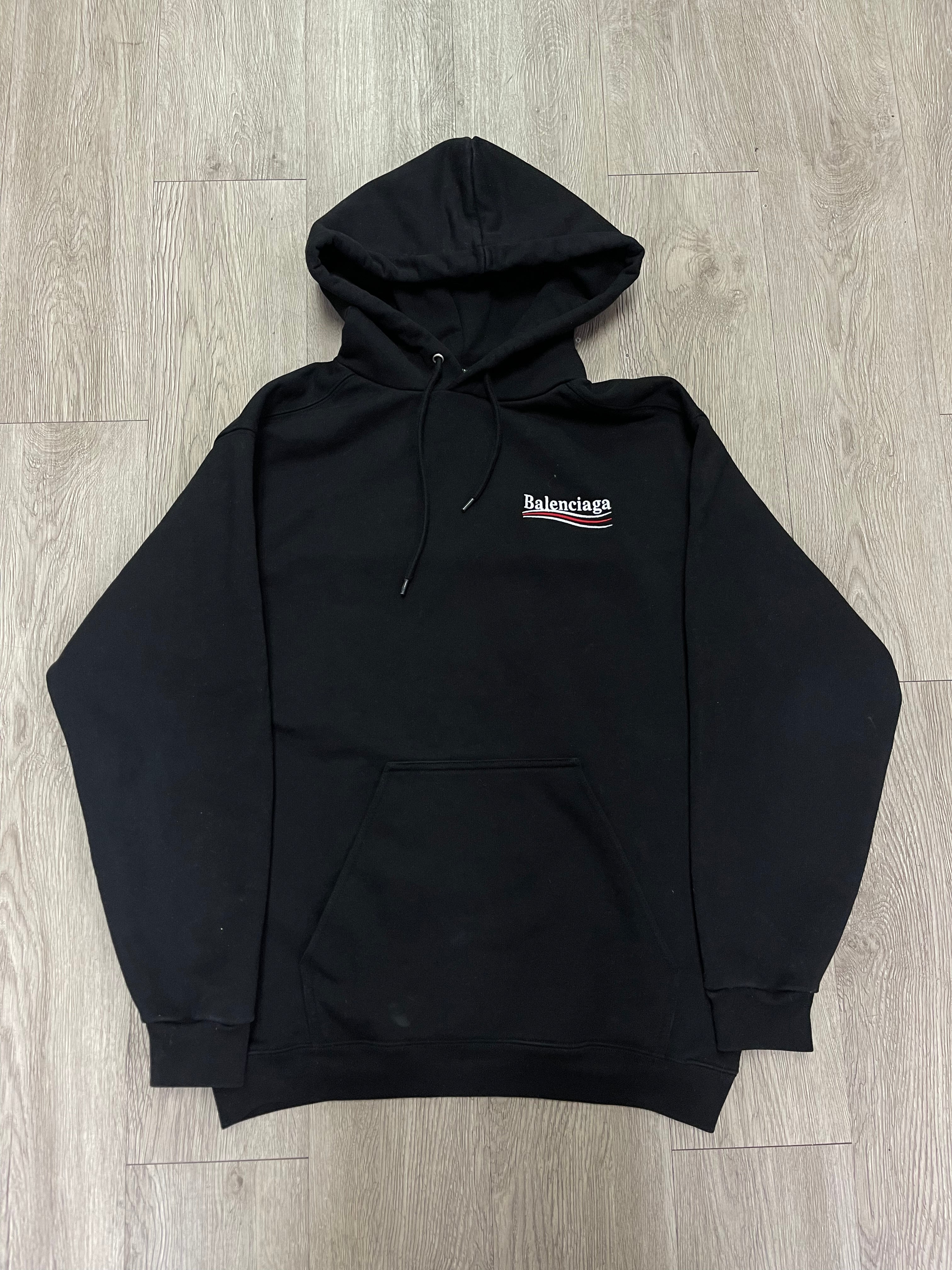Balenciaga Black Embroidered Campaign Logo Hoodie