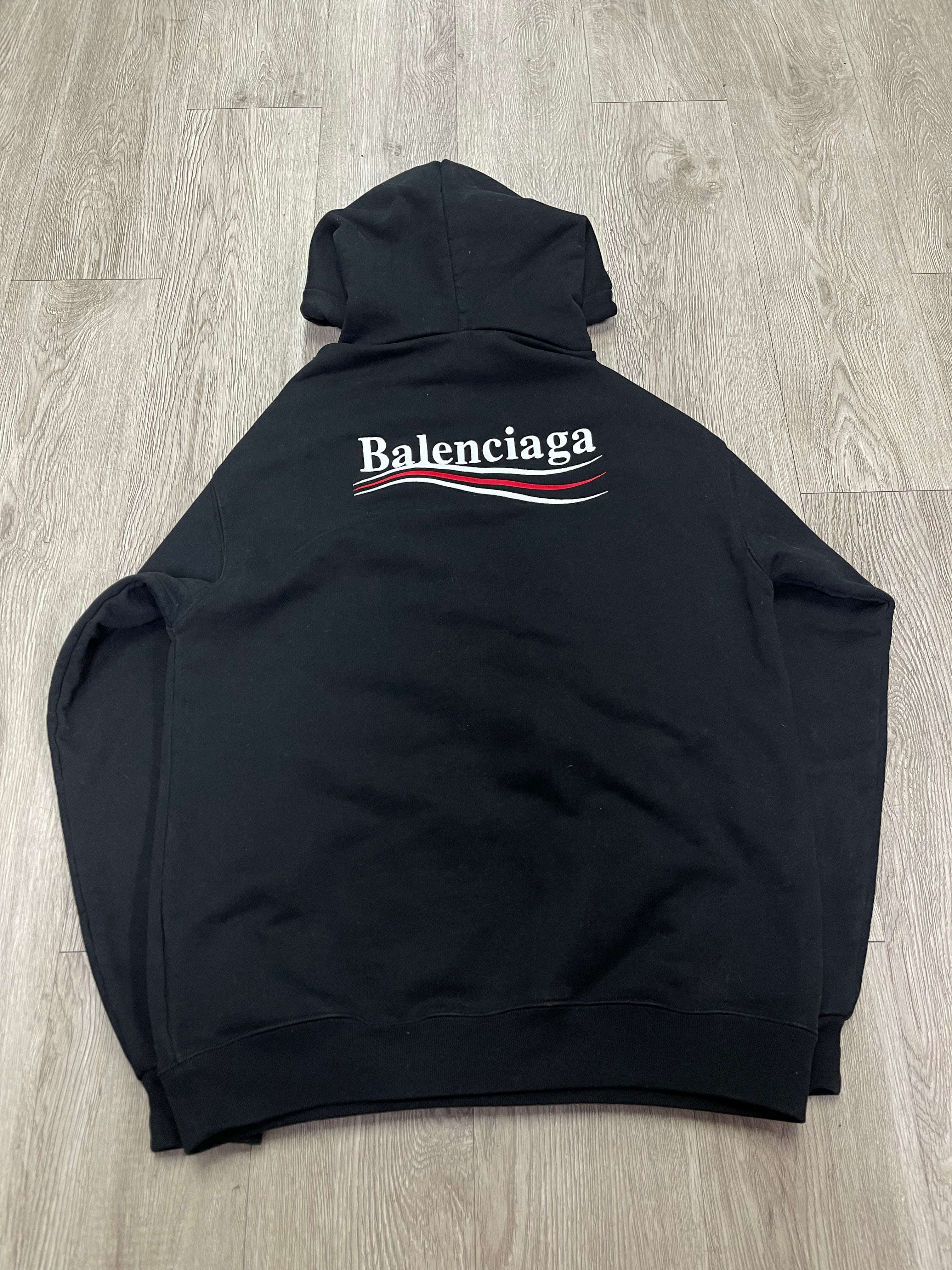 Balenciaga Black Embroidered Campaign Logo Hoodie
