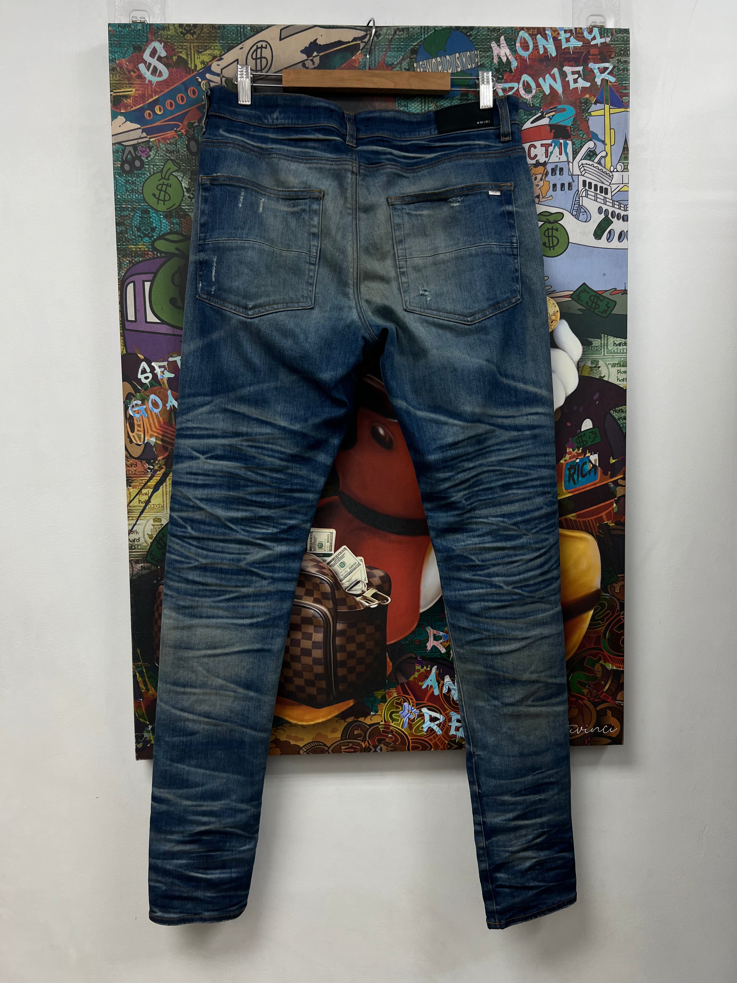 Amiri MX1 Honeycomb White Blue Patch Jeans