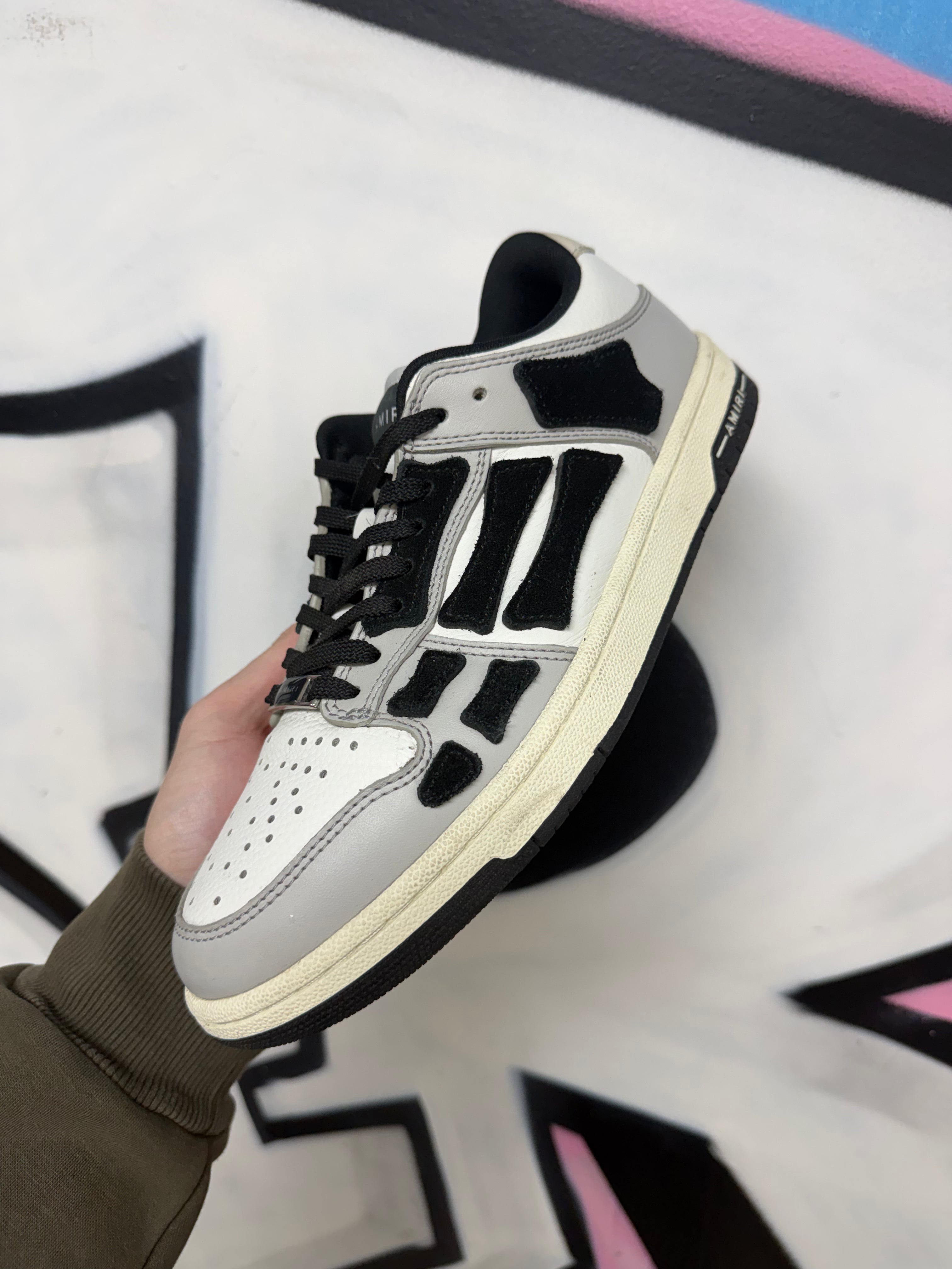 Amiri Grey White Black Skel Top Low Sneakers