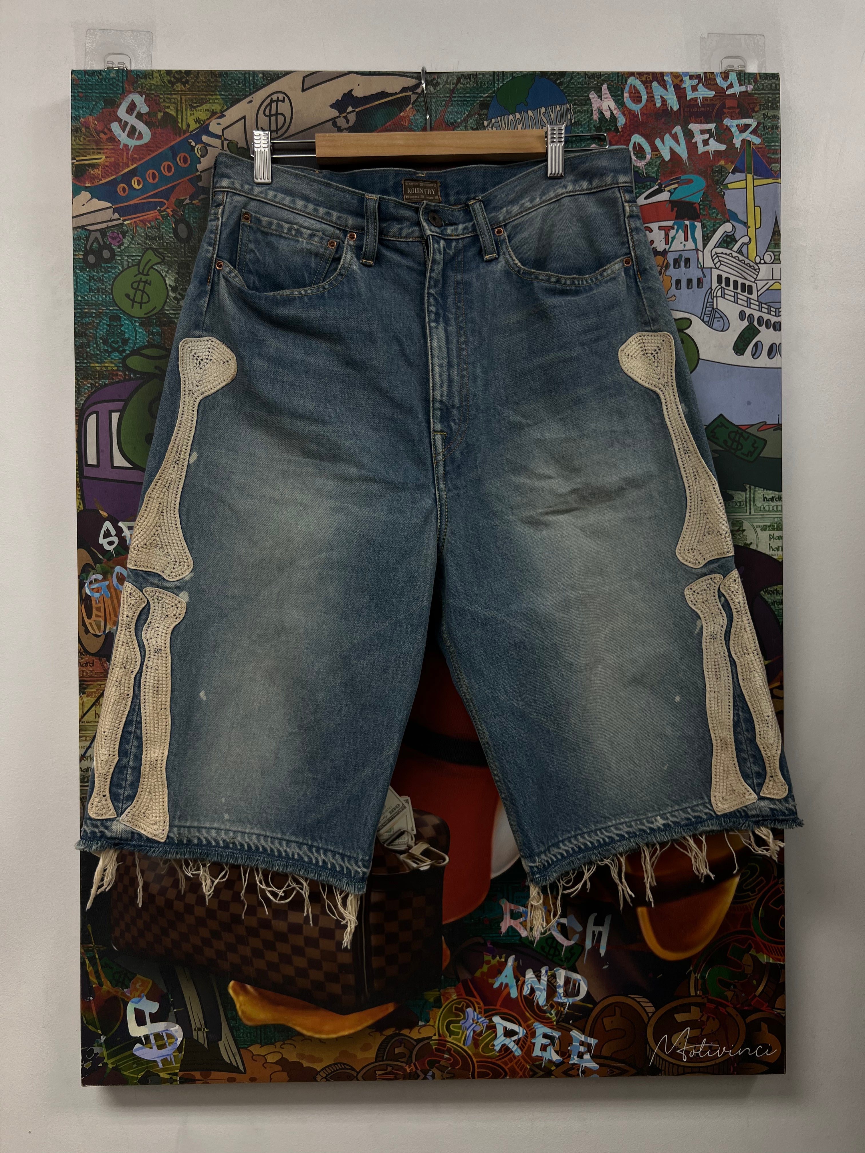 Kapital Light Wash Bone Shorts