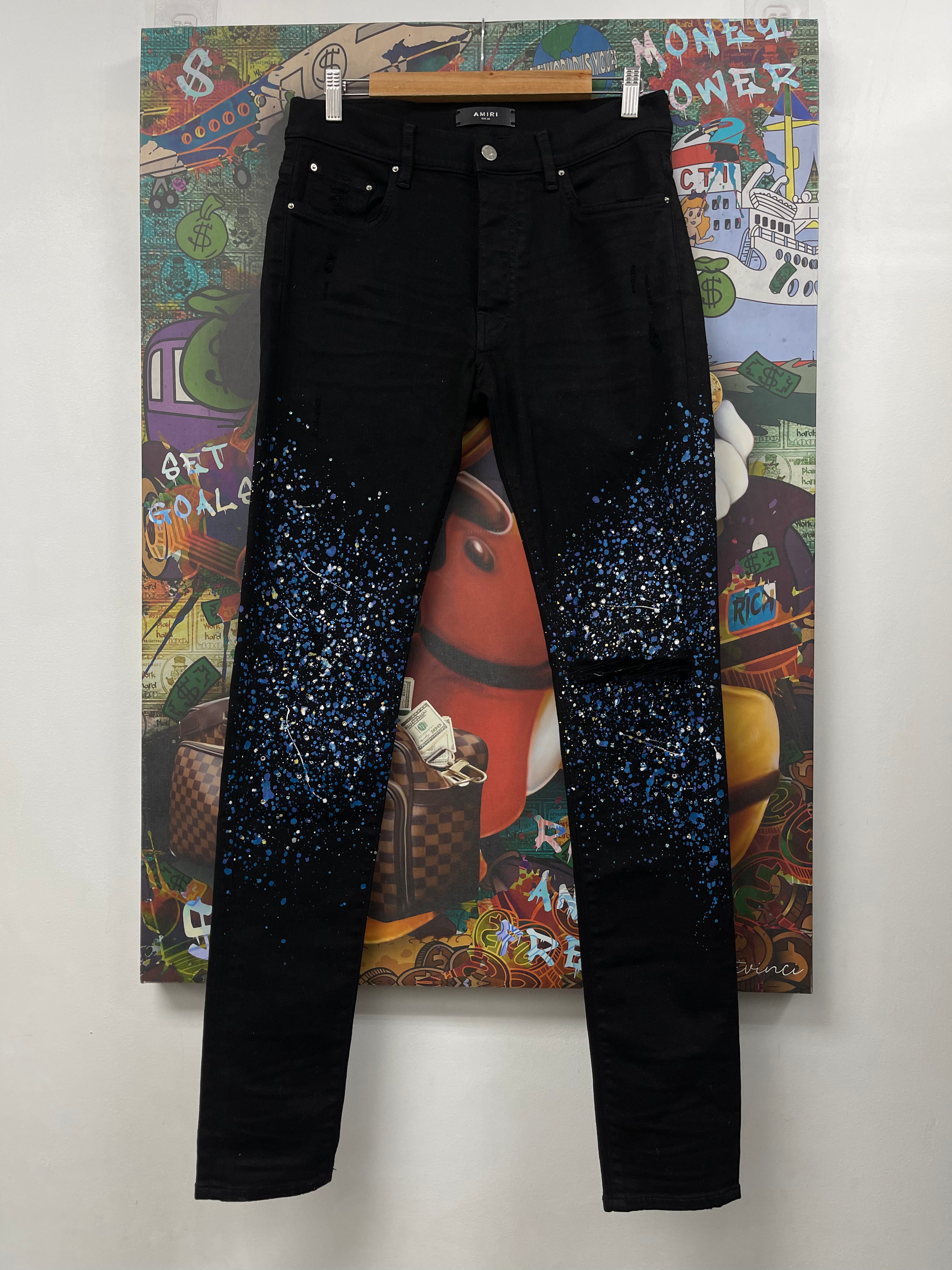 Amiri Black Crystal Paint Splatter Jeans