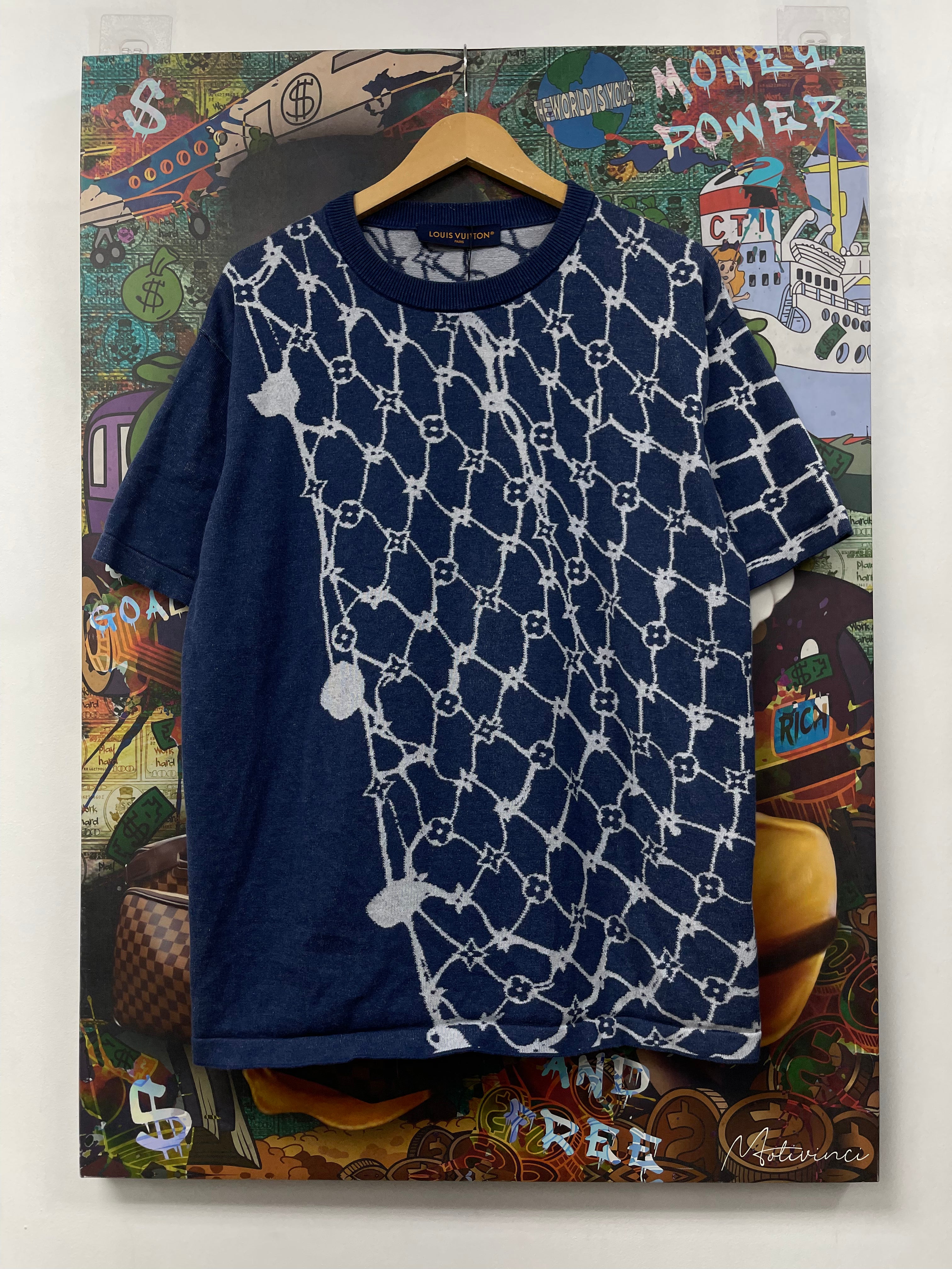 Louis Vuitton Powder Blue Monogram Ribbed Knit Shirt