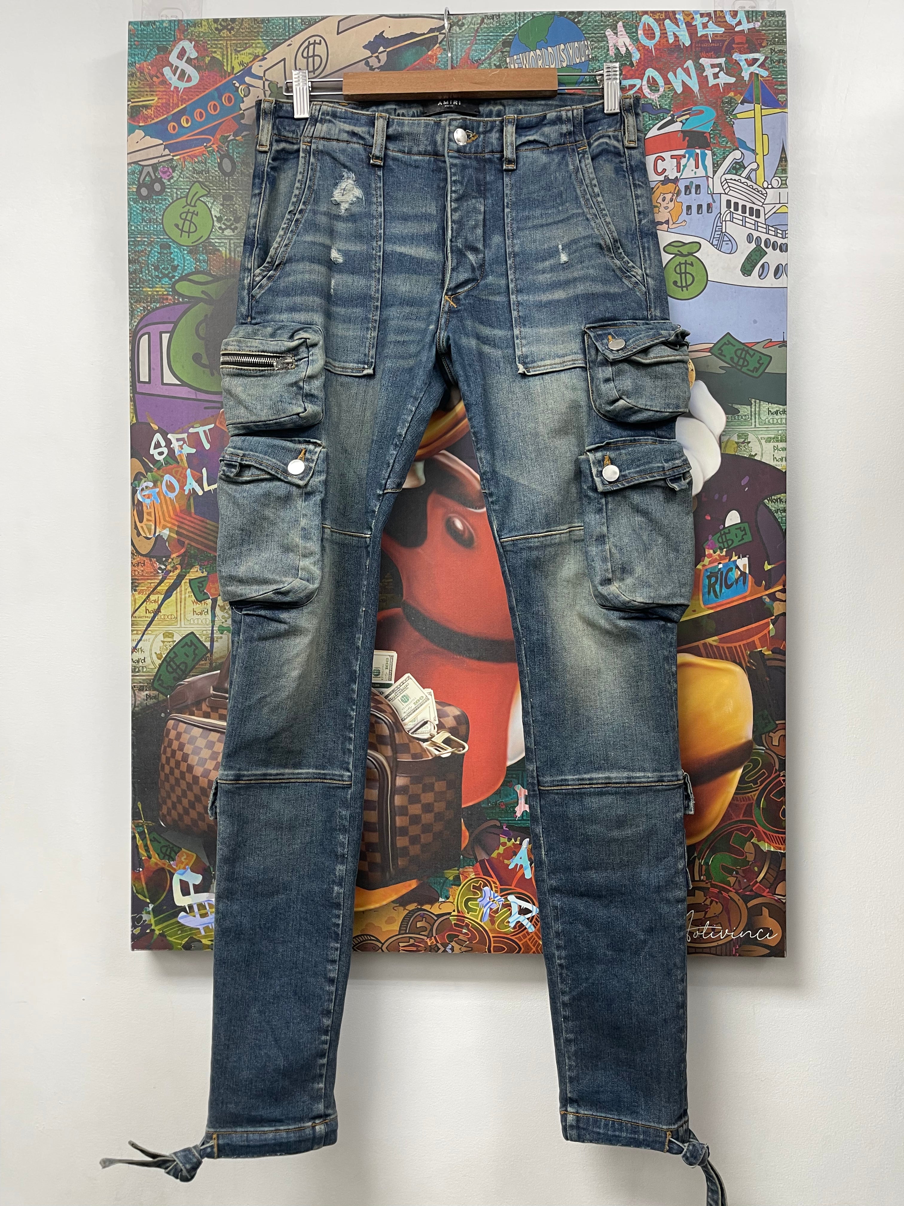 Amiri Deep Classic Denim Cargo Pants