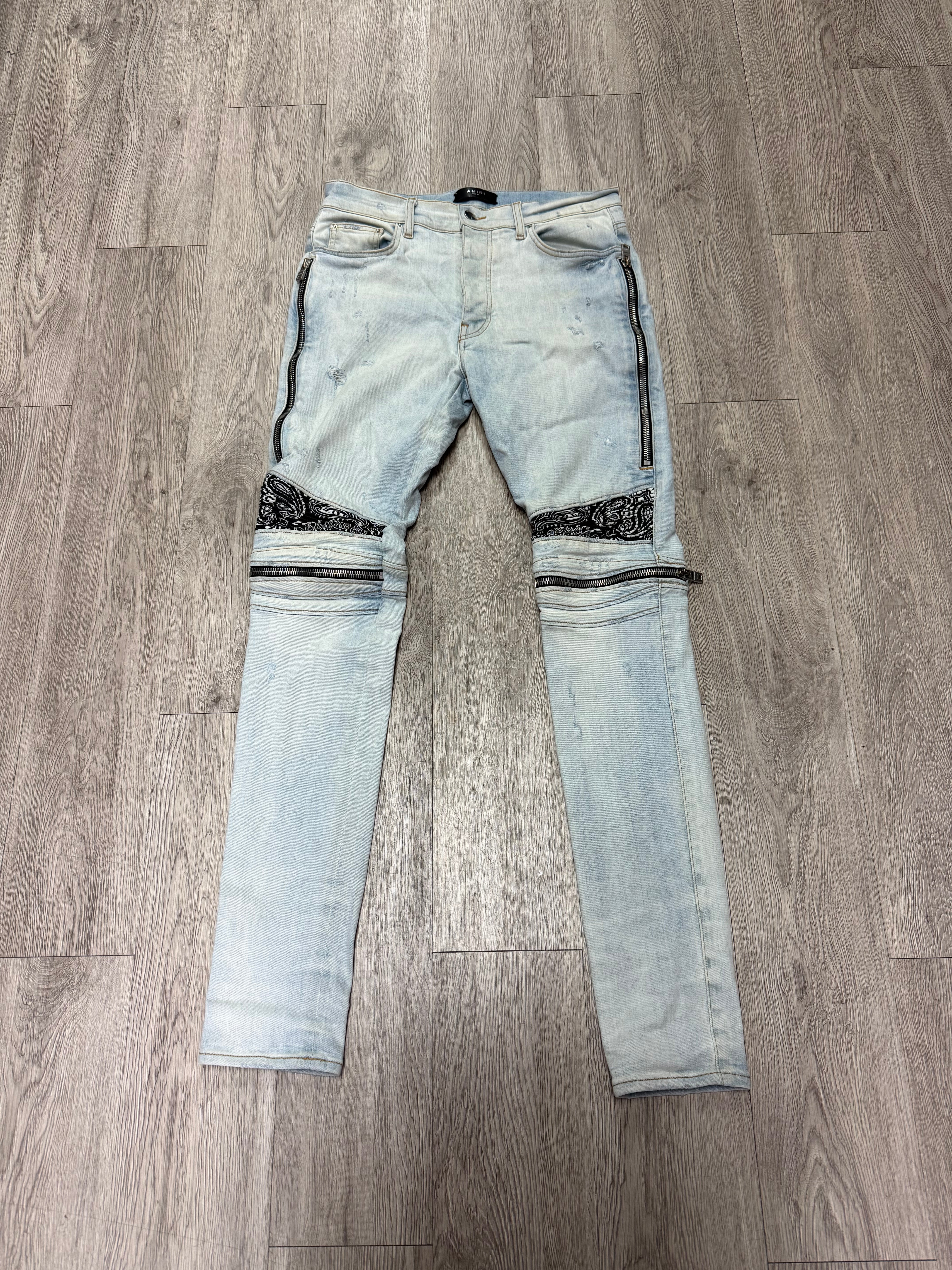 Amiri Light Wash White Black Paisley MX2 Jeans