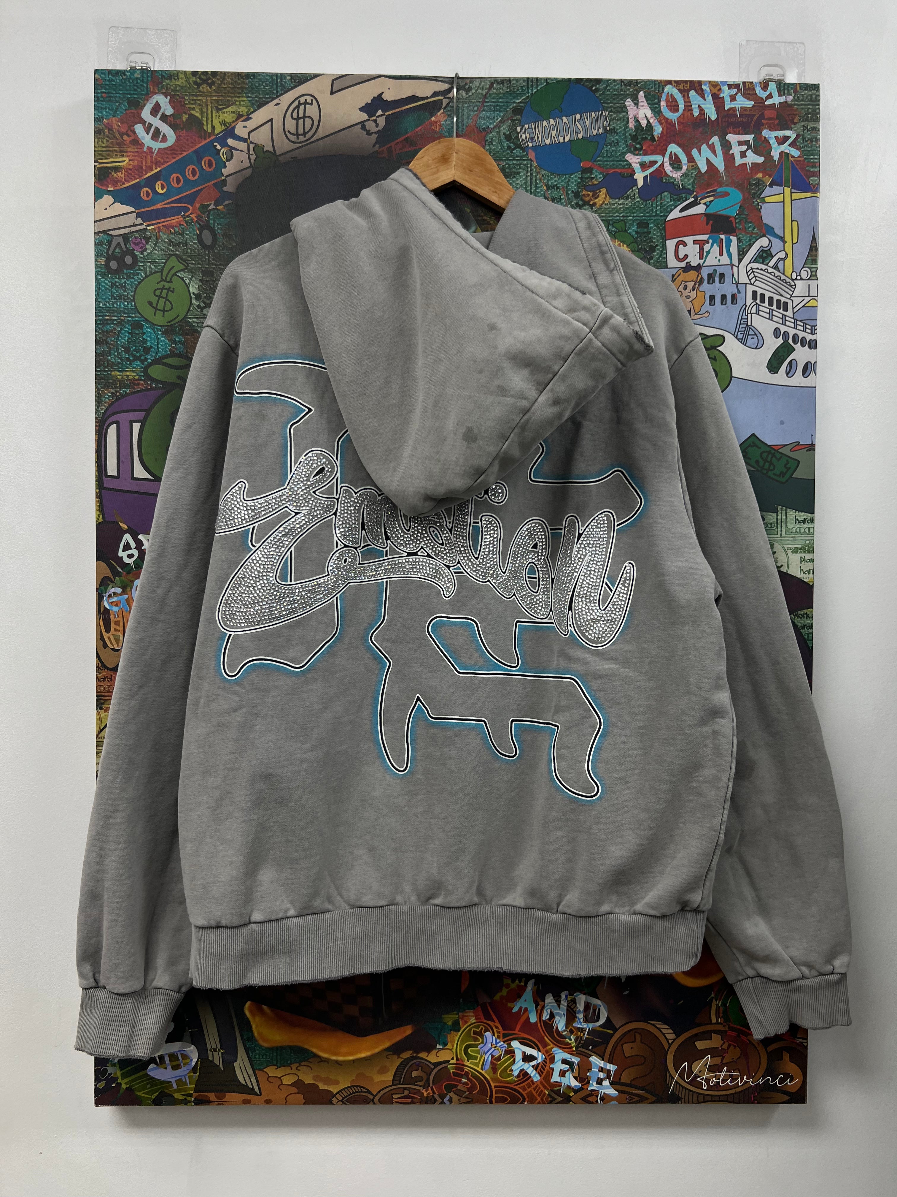 Mixed Emotions Grey Cherub Rhinestone Zip Up