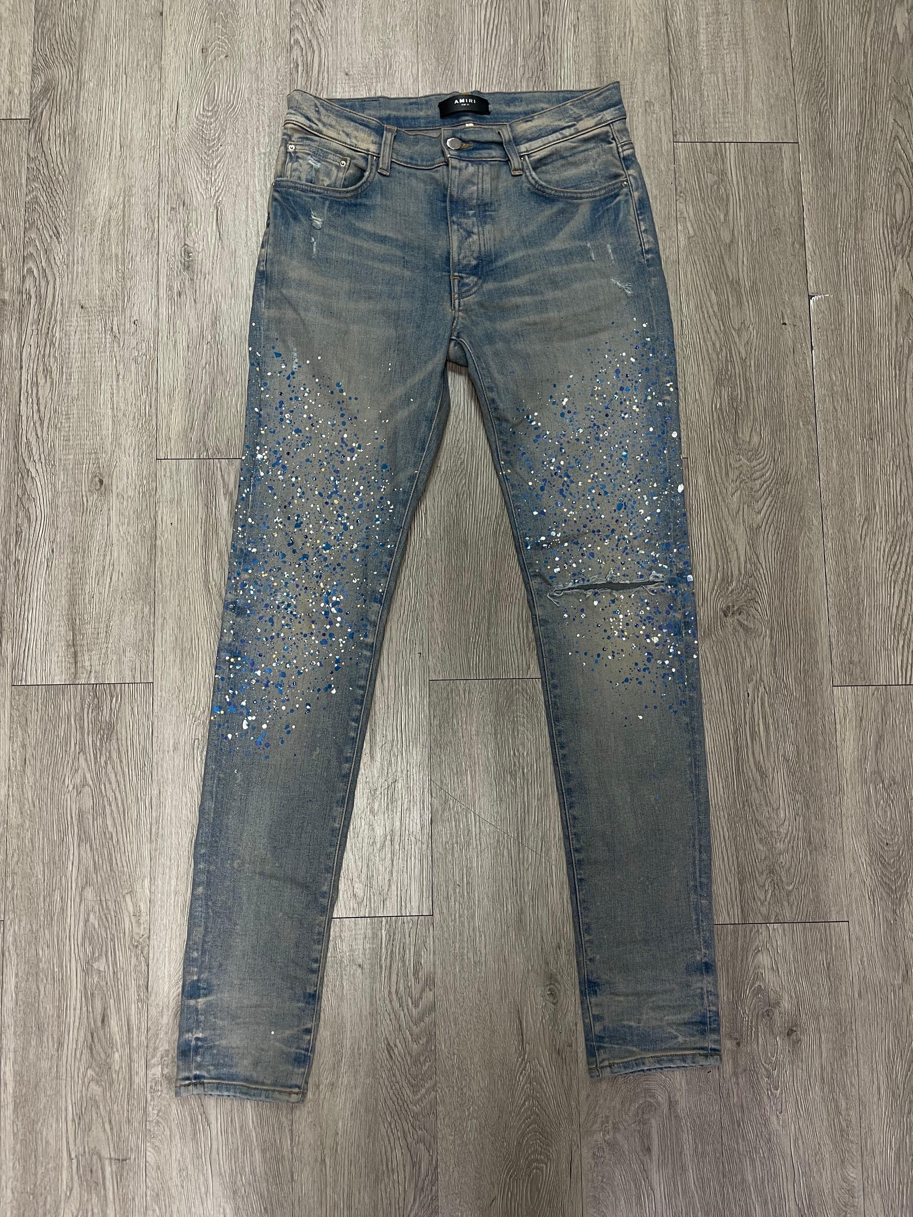 Amiri Light Wash Crystal Paint Splatter Jeans