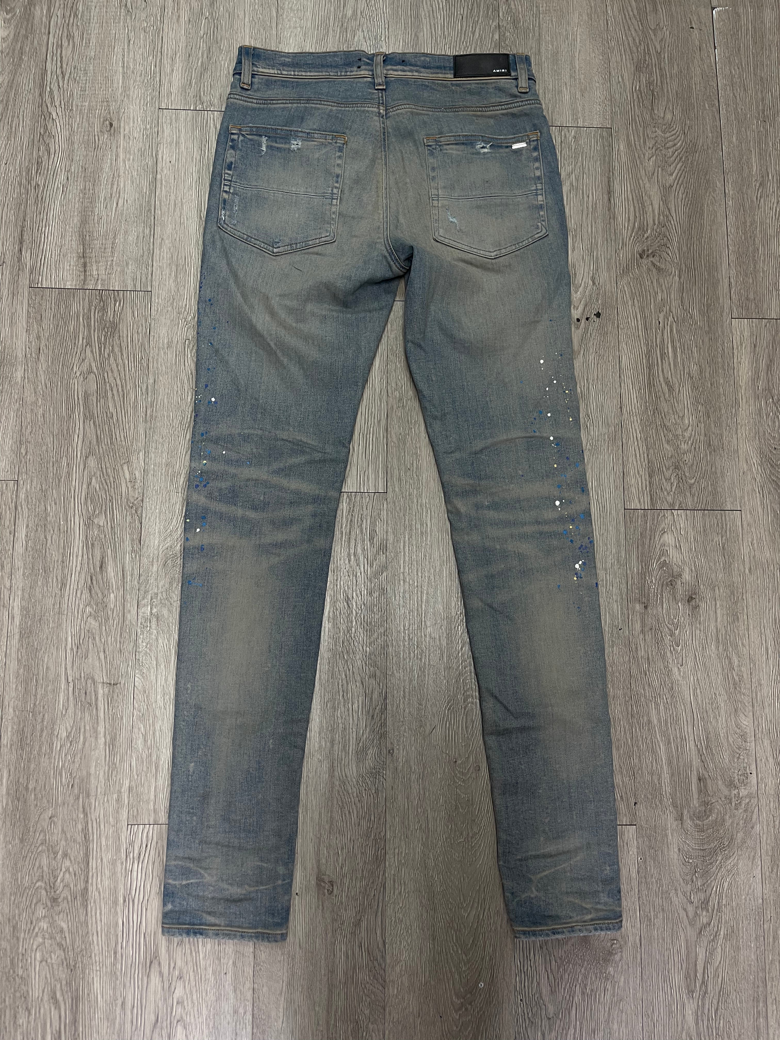Amiri Light Wash Crystal Paint Splatter Jeans