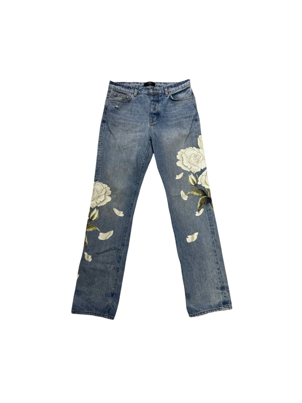 Amiri Floral Straight Leg Light Wash Jeans