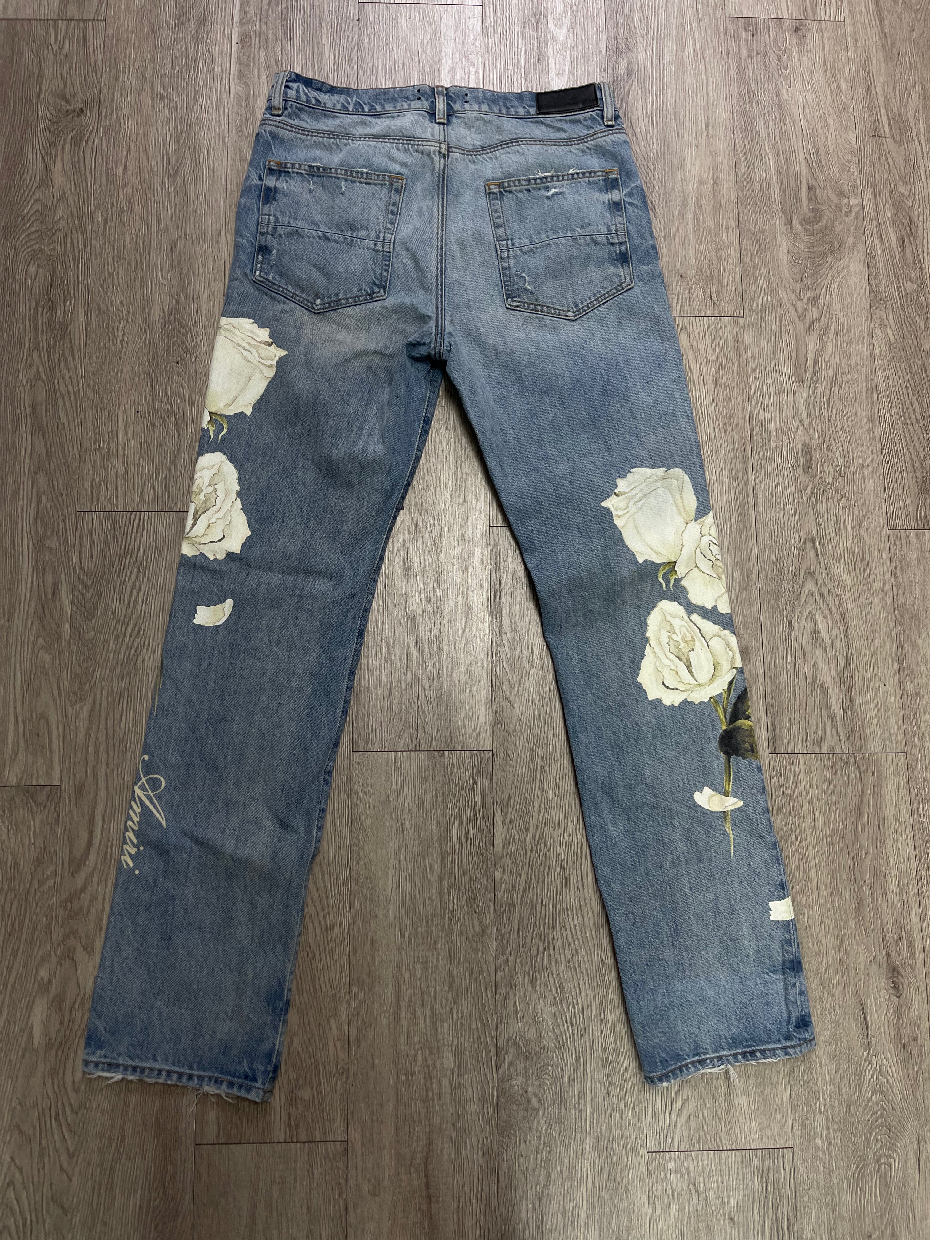 Amiri Light Wash Floral Straight Leg Jeans