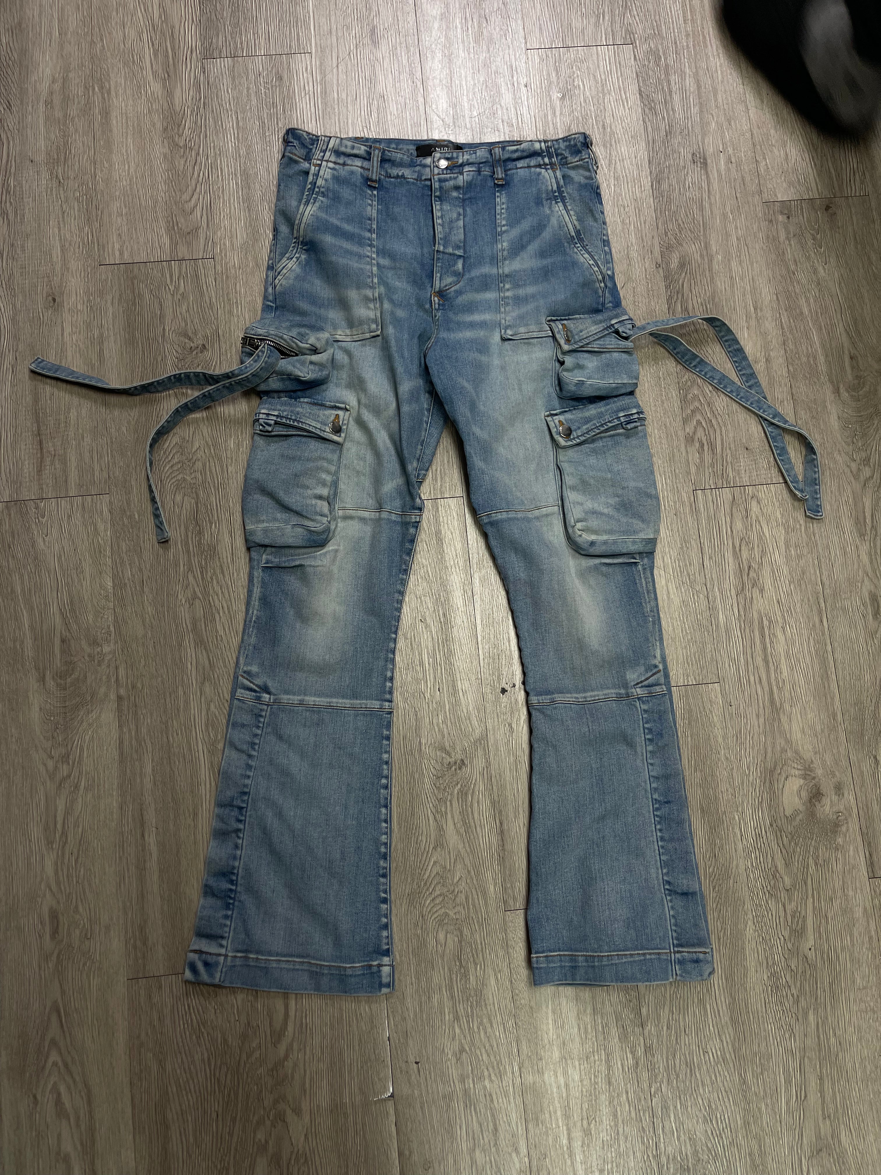 Amiri Light Wash Cargo Flare Jeans