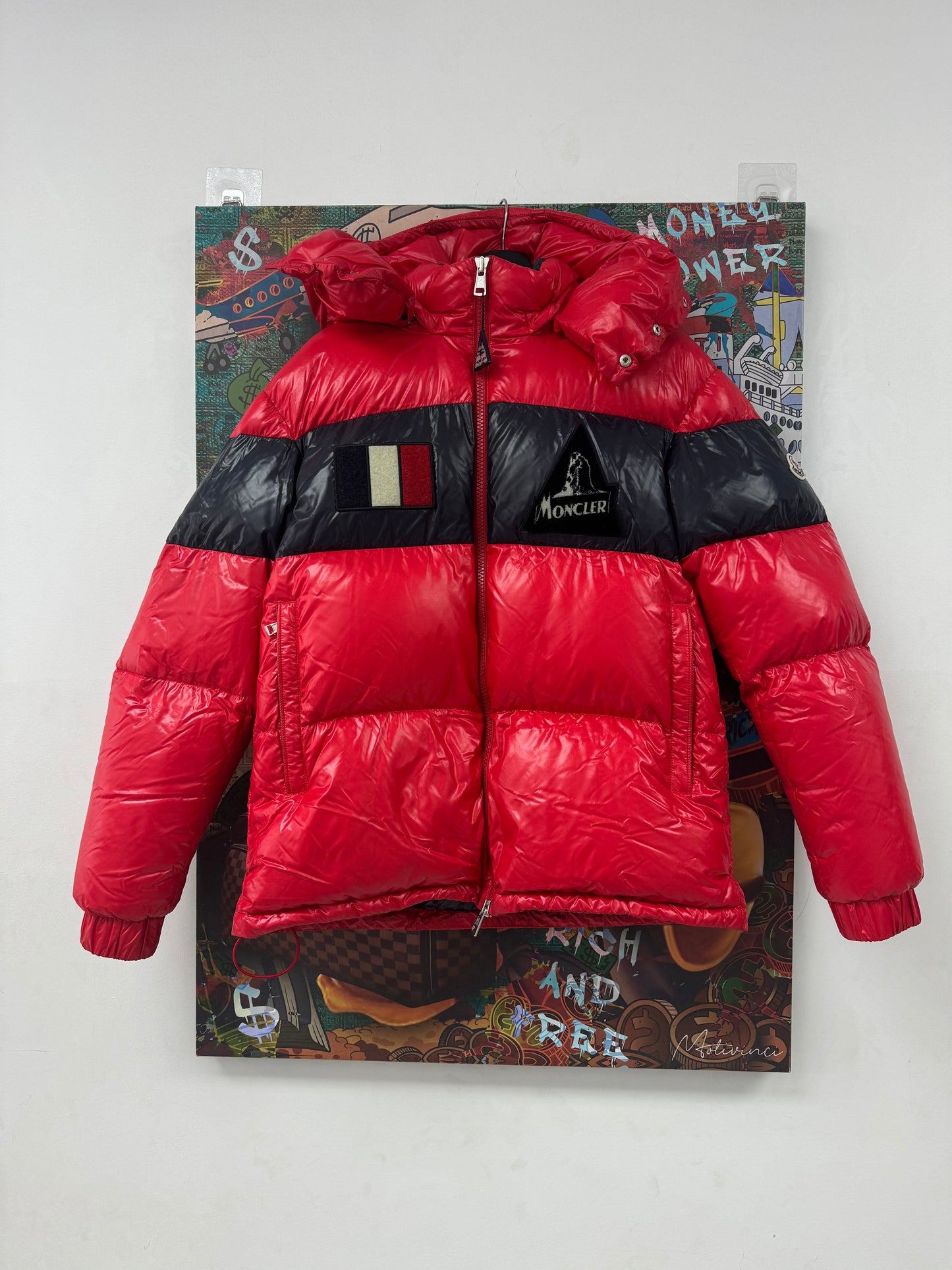 Moncler Puffer Jacket Red Navy Used 4 (Large) N/A