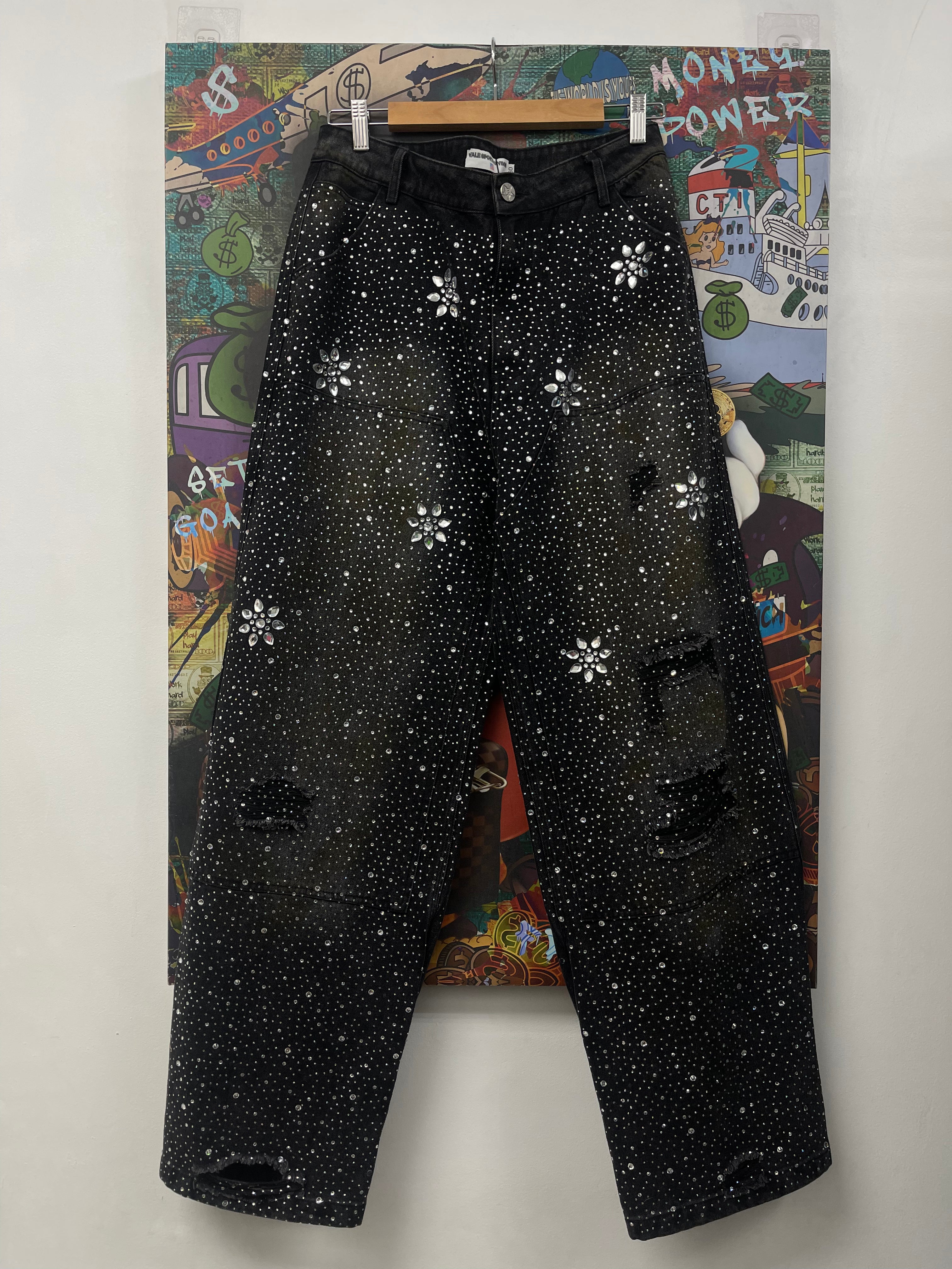 Vale Black Wash Crystal Rain Denim Jeans