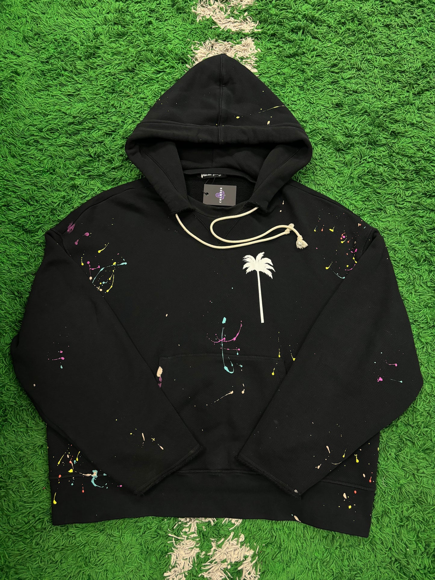 Palm Angels Hoodie Black Paint Splatter Used XL