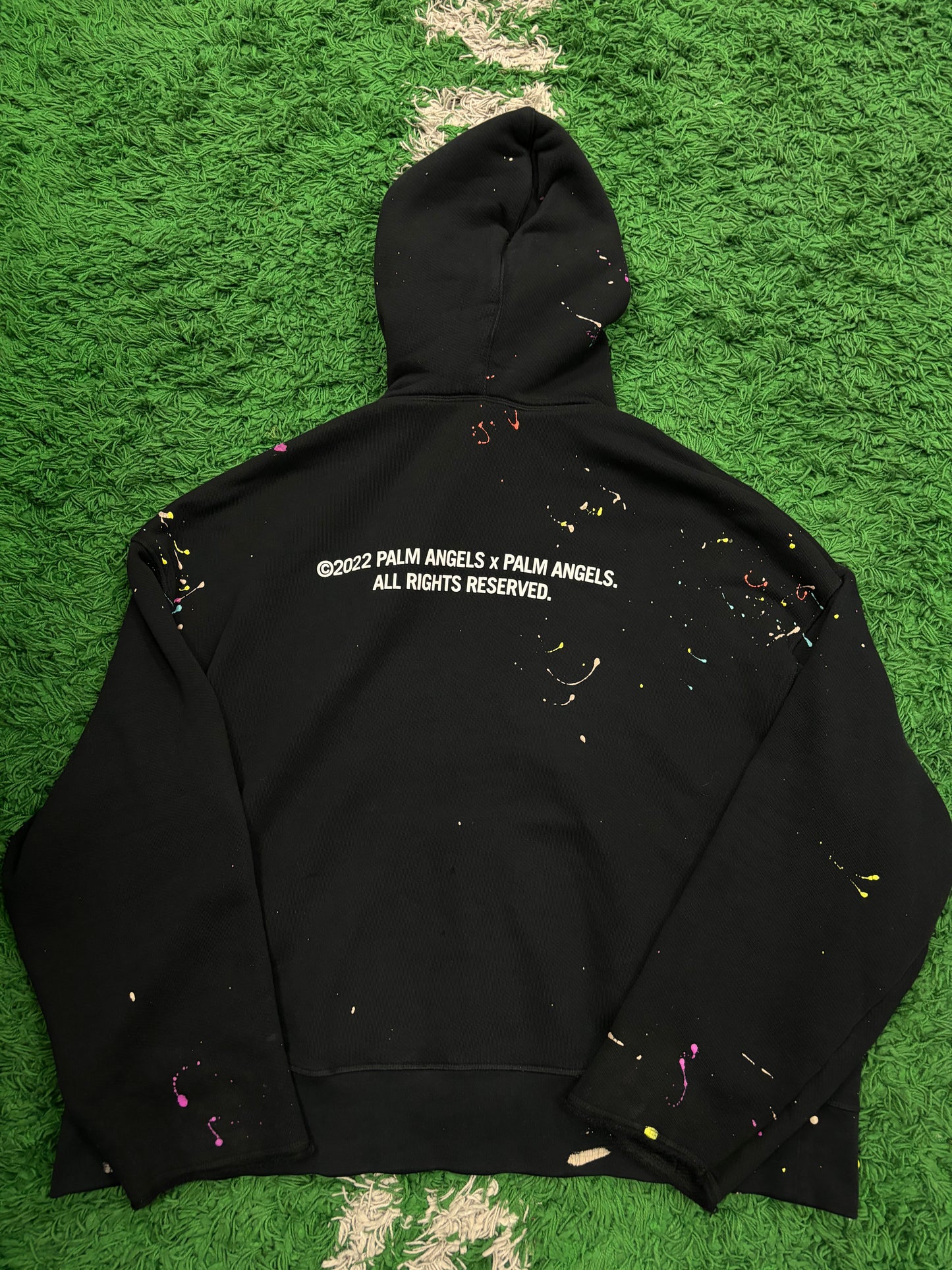 Palm Angels Hoodie Black Paint Splatter Used XL