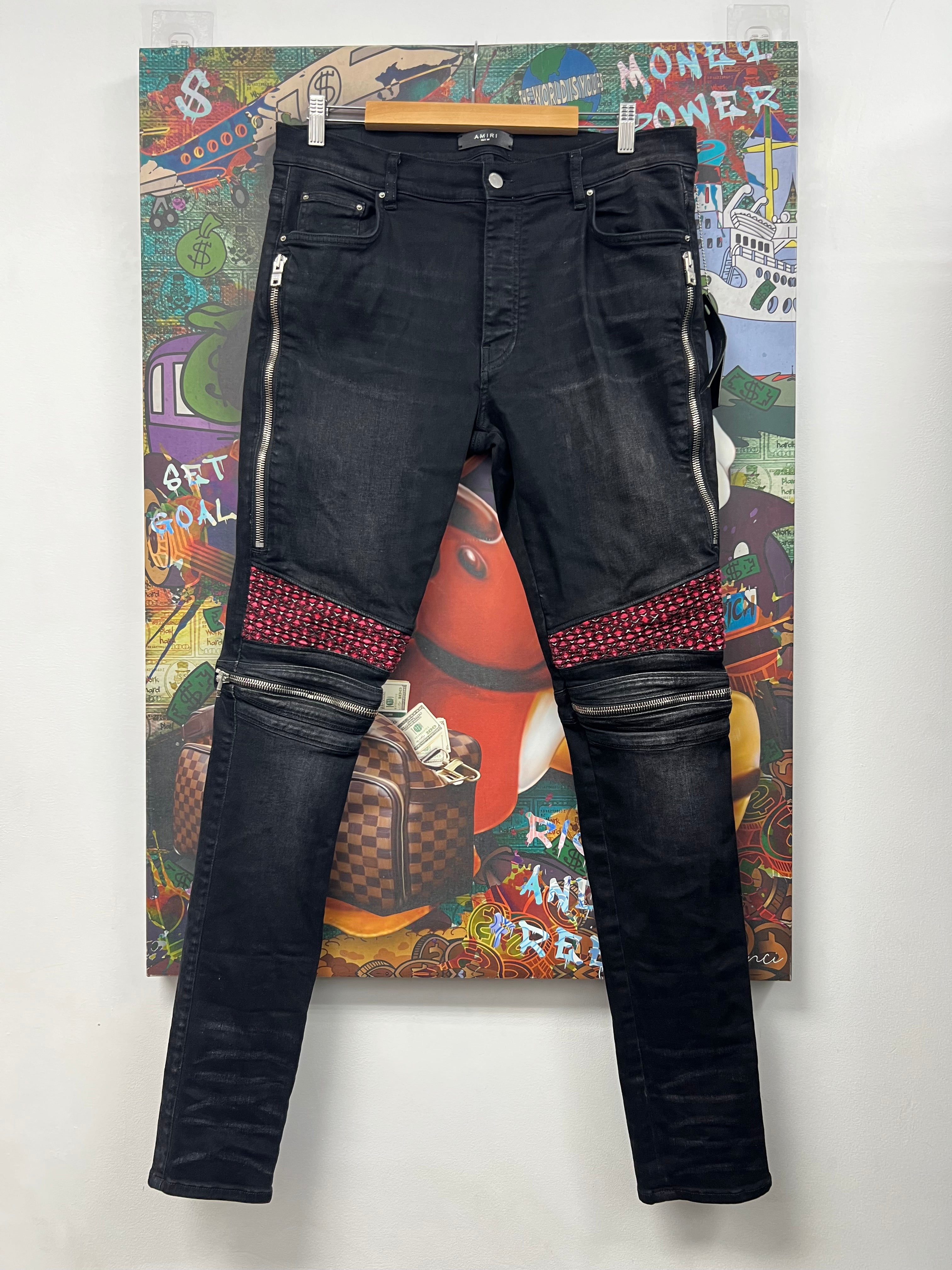 Amiri MX2 Black Wash Cherry Patch Jeans